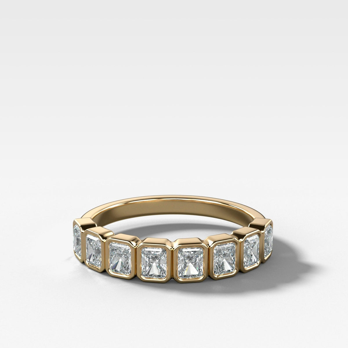 Baby Bezel Set Halfway Wedding Band With Radiant Cuts - GOODSTONE