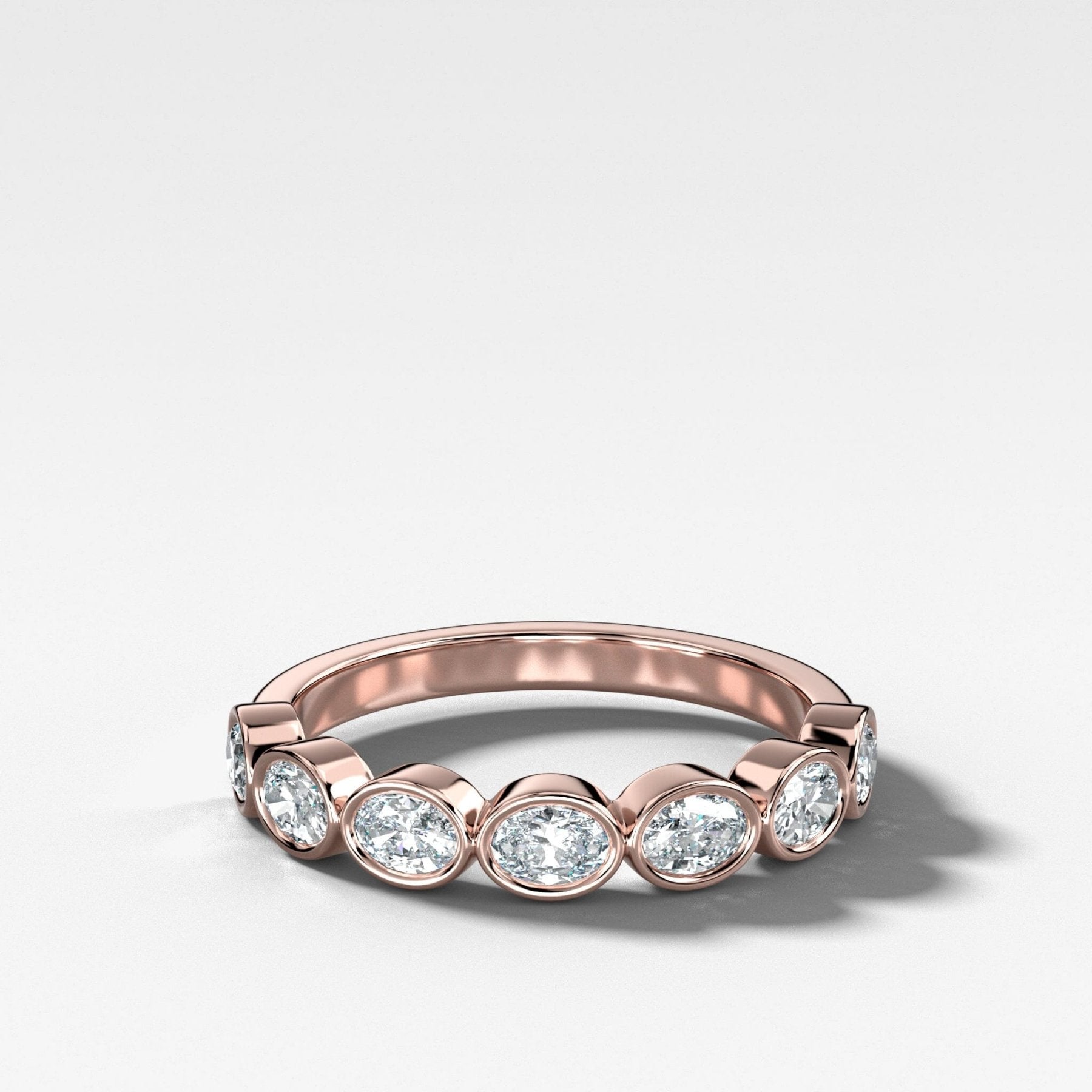 Baby Bezel Set Wedding Band Band With East West Oval Cuts - GOODSTONE