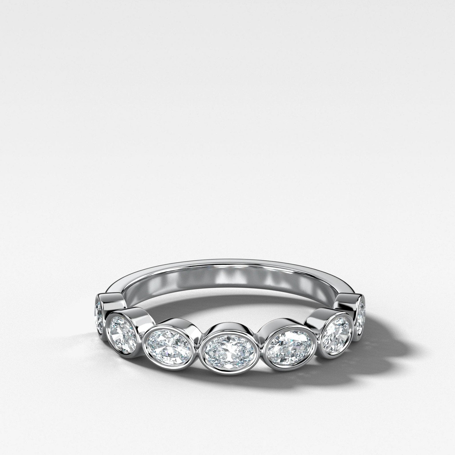 Baby Bezel Set Wedding Band Band With East West Oval Cuts - GOODSTONE