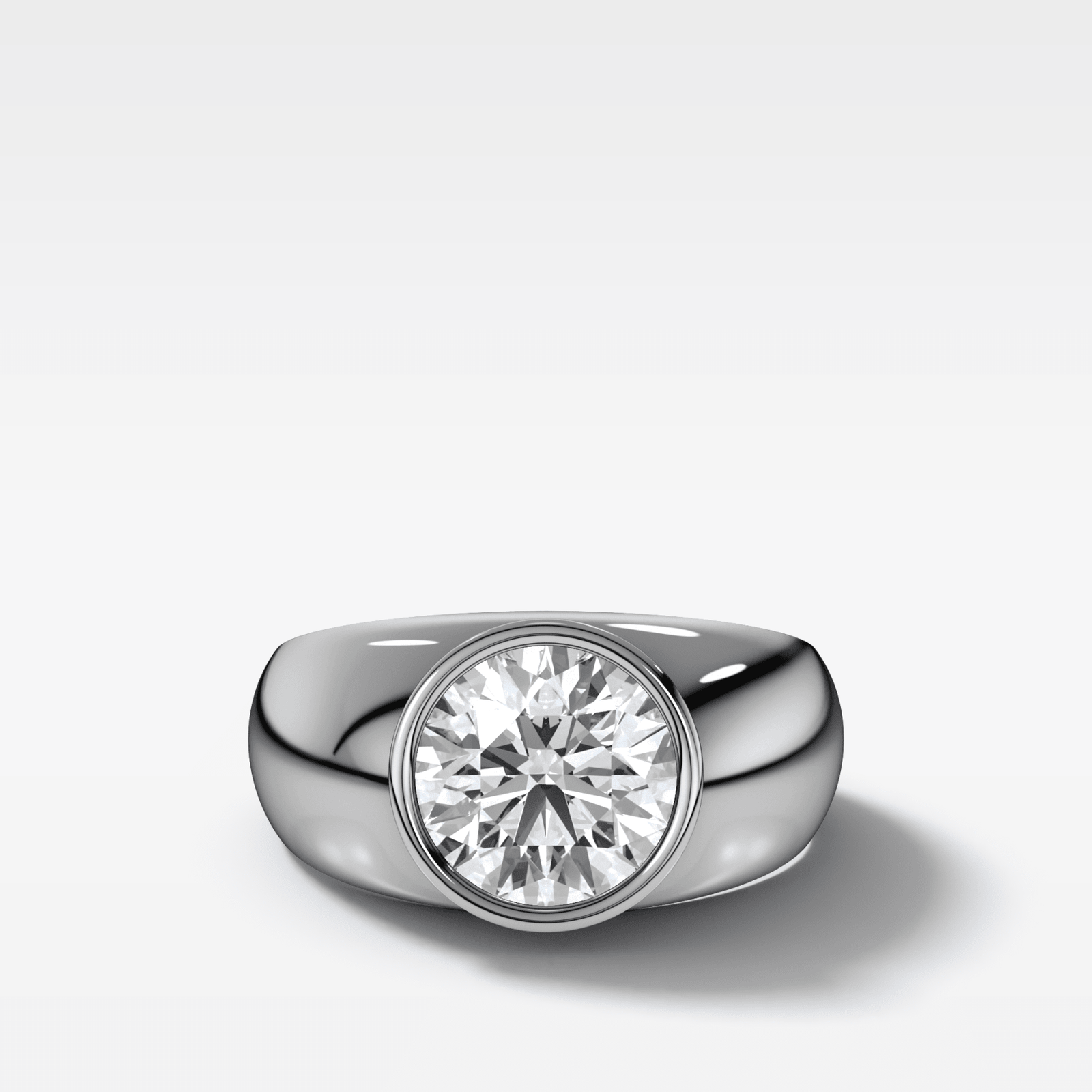 Bezel Dome Engagement Ring with Round Cut Diamond - GOODSTONE