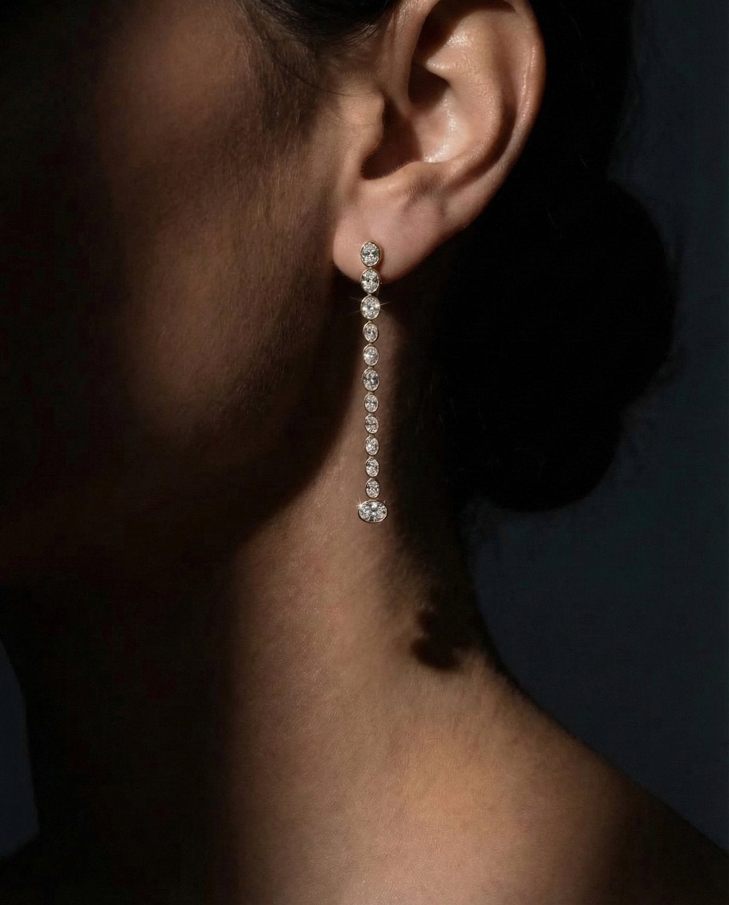 Bezel Oval Diamond Drop Earrings - GOODSTONE