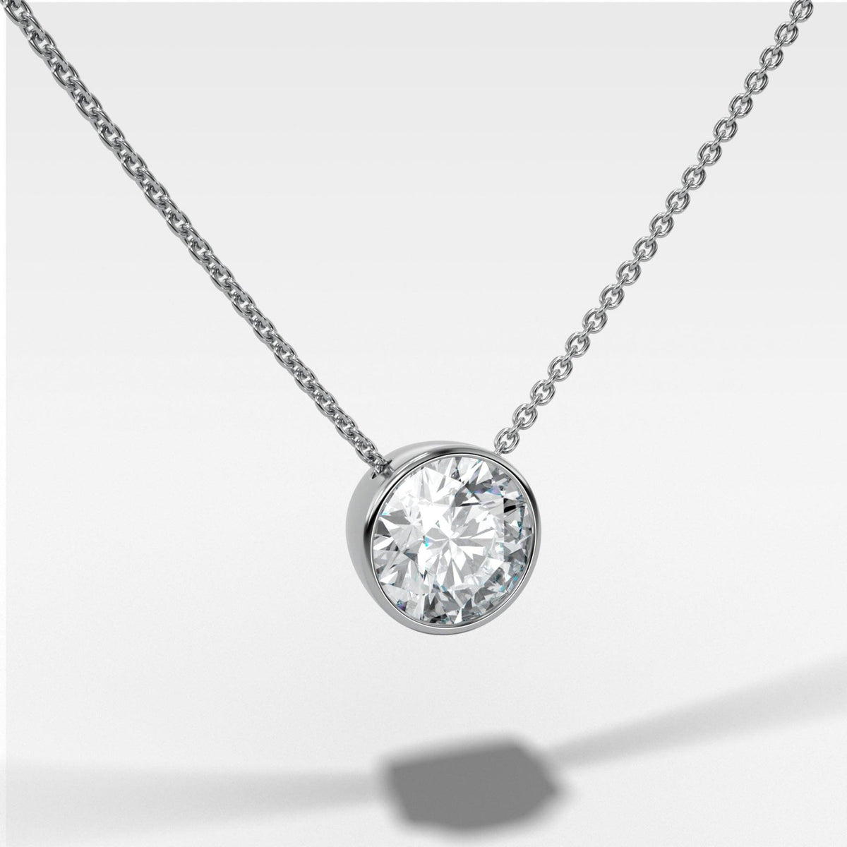 Bezel Pendant Necklace with a Round Cut Diamond - GOODSTONE