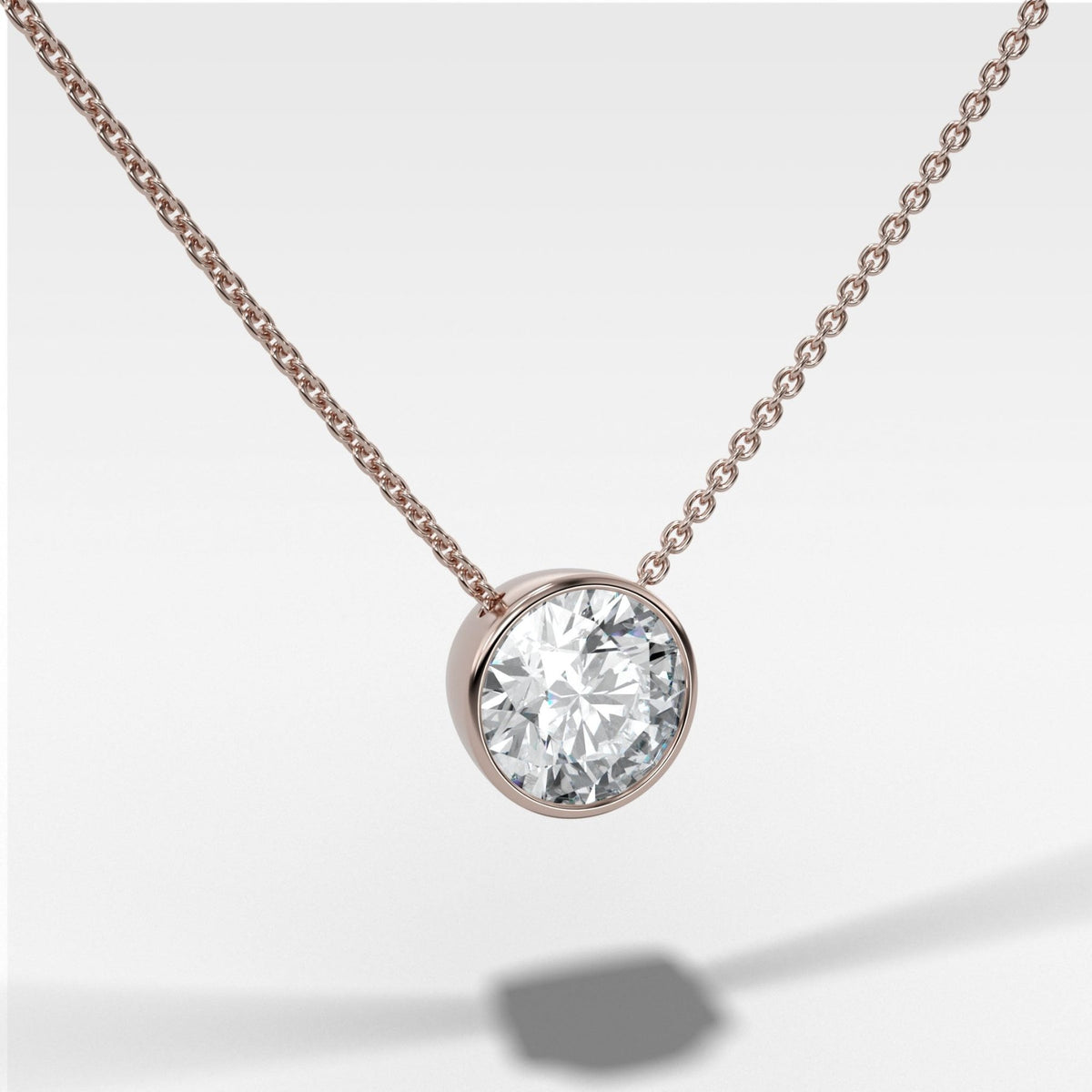 Bezel Pendant Necklace with a Round Cut Diamond - GOODSTONE