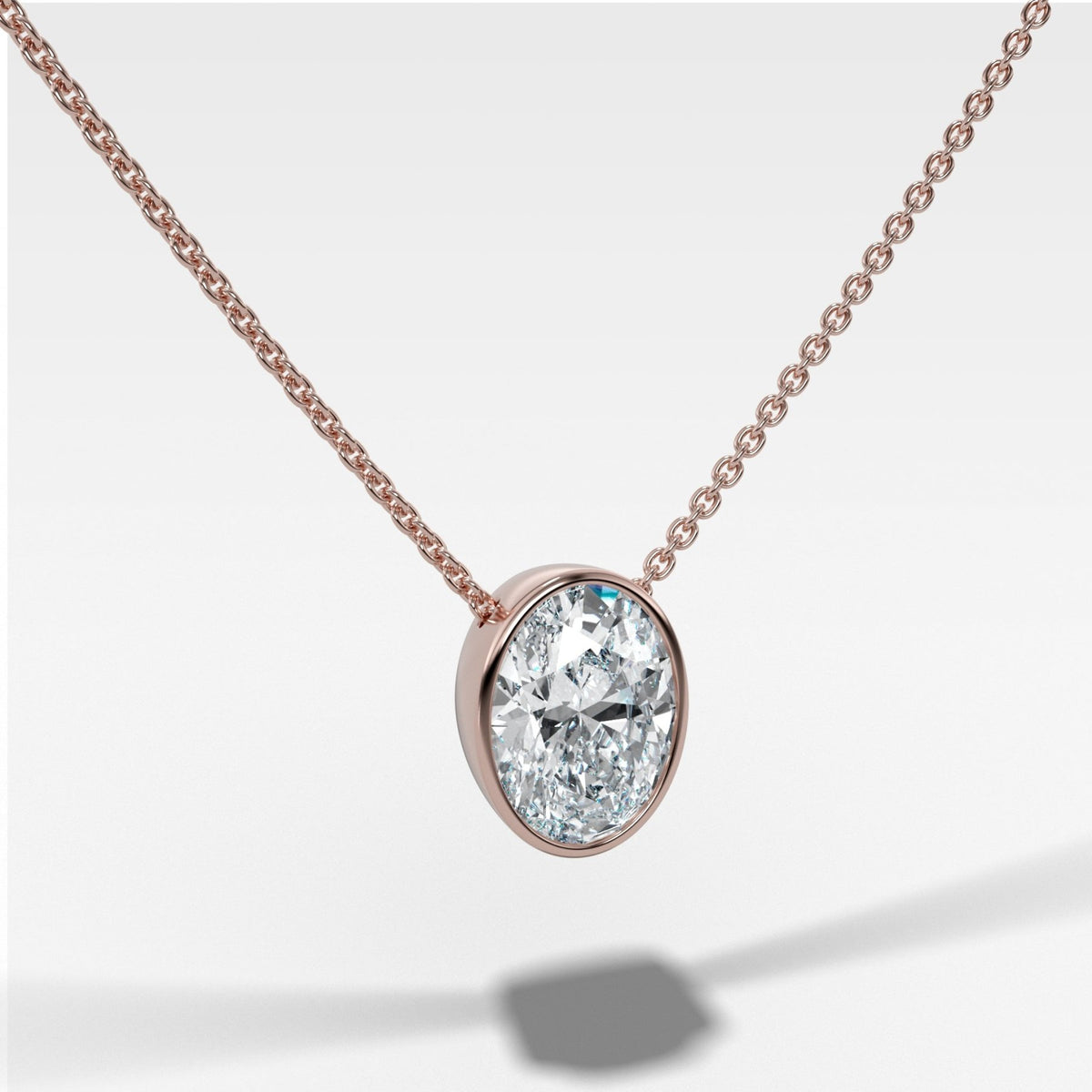 Bezel Pendant Necklace with an Oval Cut Diamond - GOODSTONE