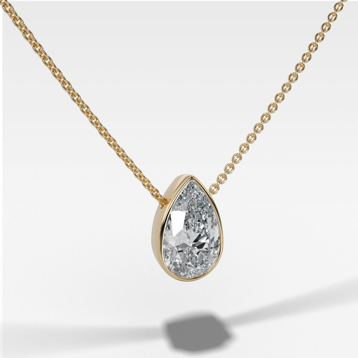 Bezel Pendant Necklace with Pear Cut Diamond - GOODSTONE