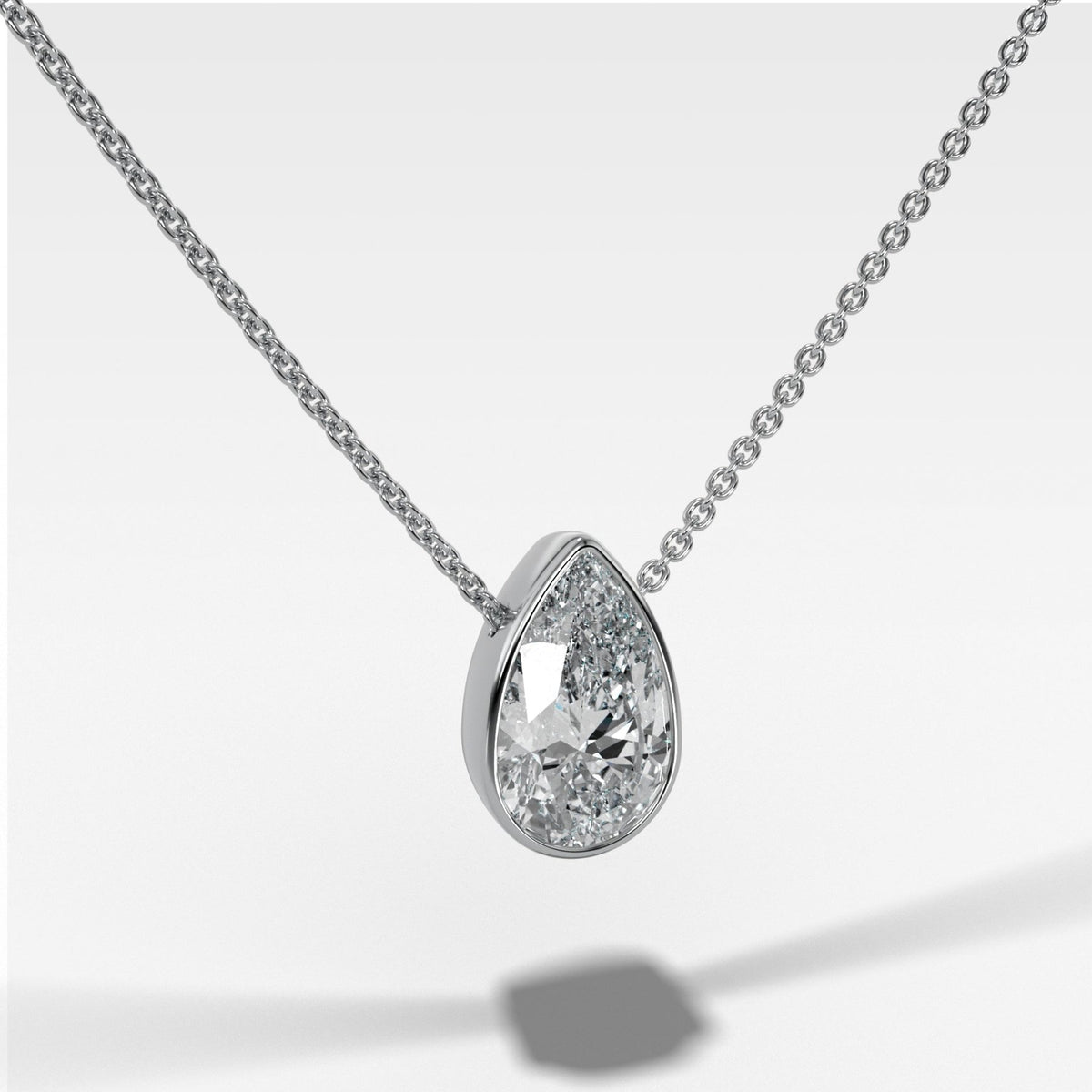 Bezel Pendant Necklace with Pear Cut Diamond - GOODSTONE
