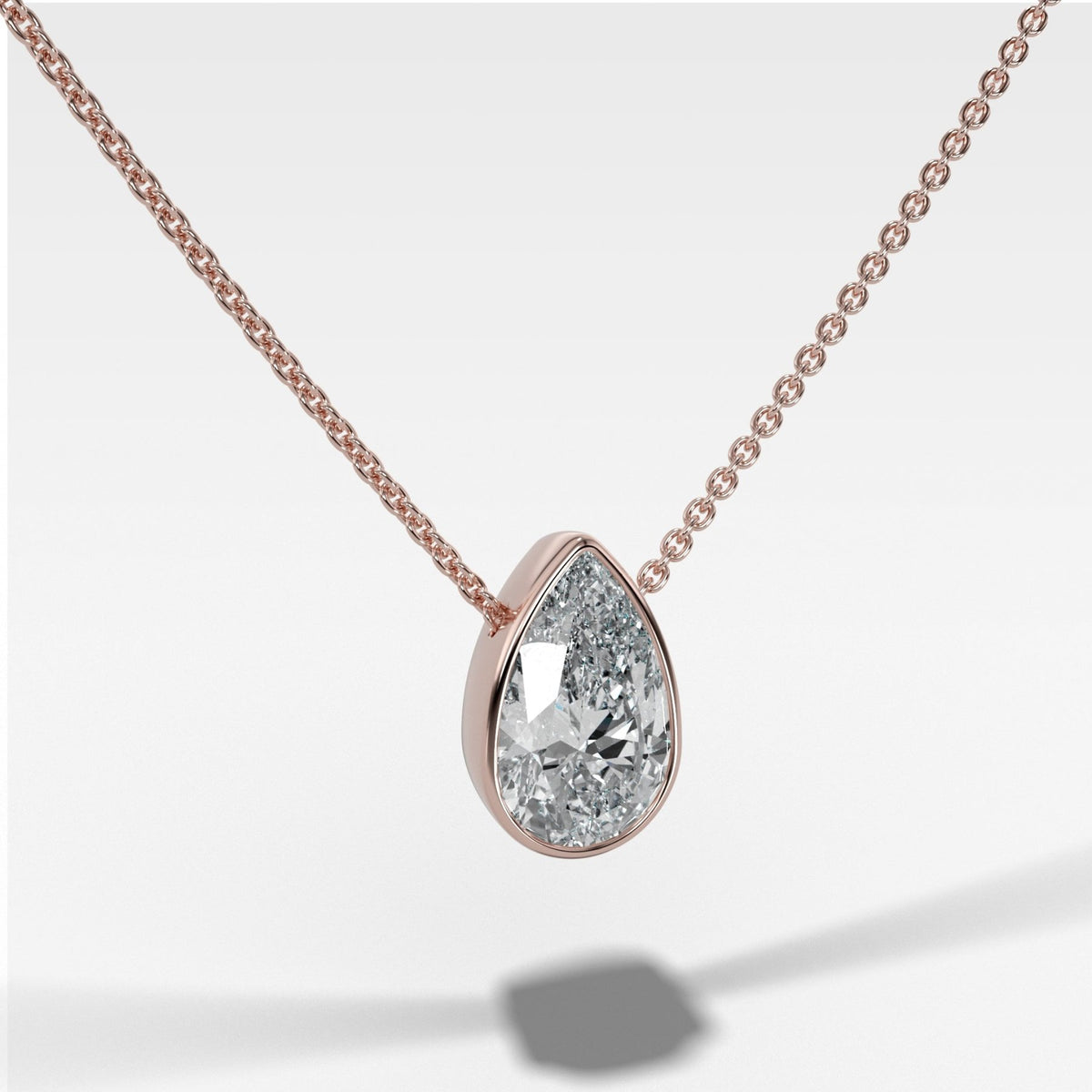 Bezel Pendant Necklace with Pear Cut Diamond - GOODSTONE