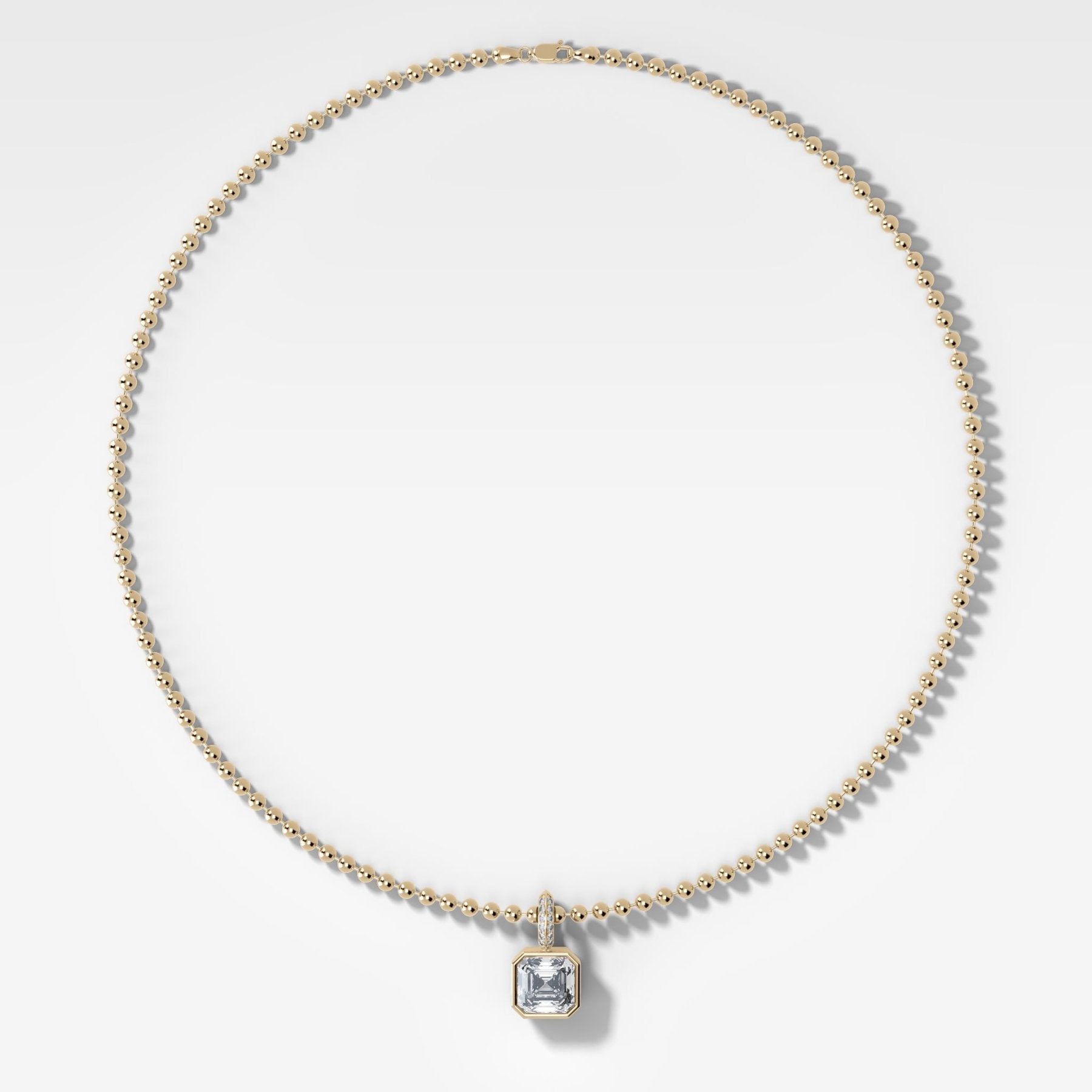 Bezel Set Asscher Attachable Diamond Pendant with Pavé Knife Edge Bail and Beaded Chain (3mm) - GOODSTONE