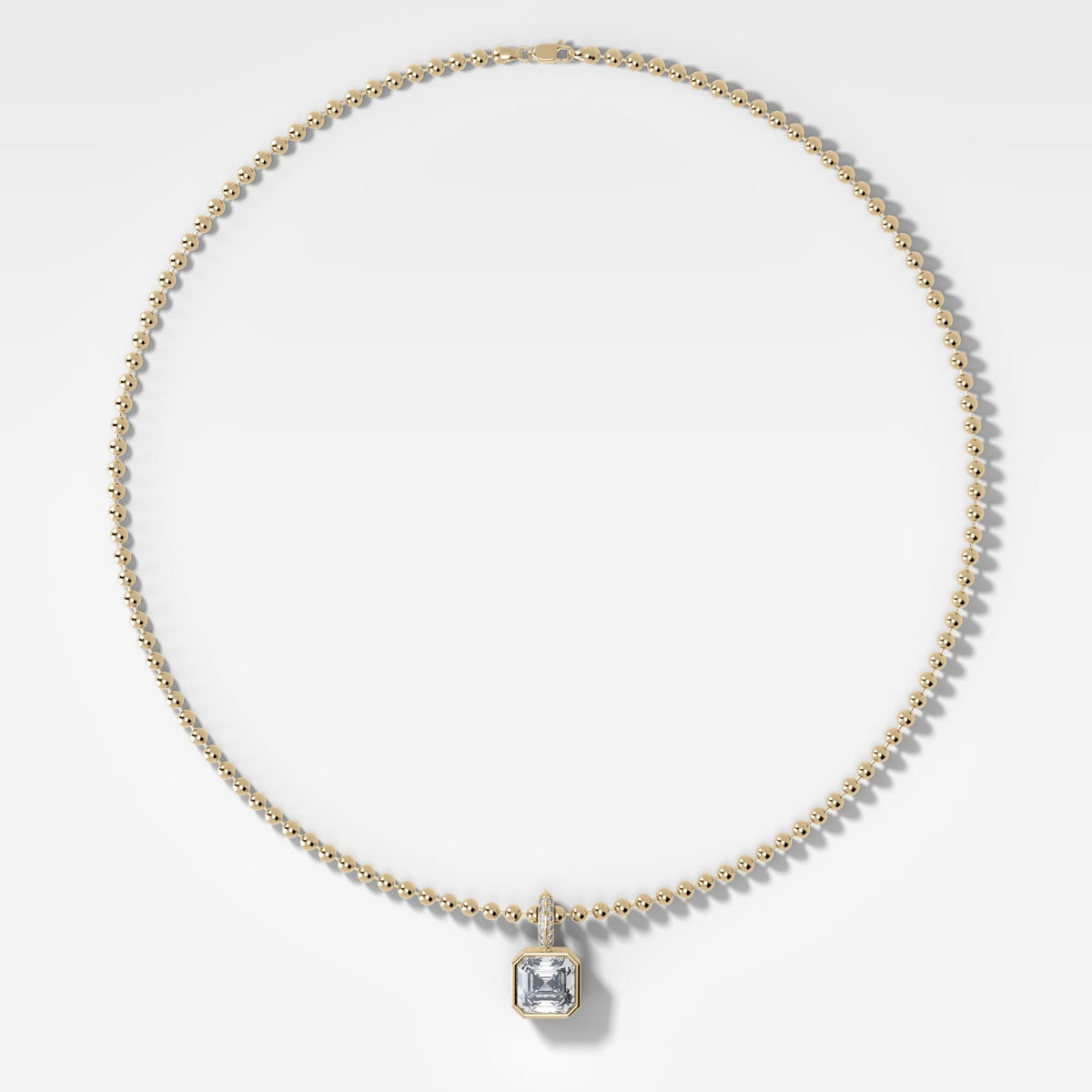 Bezel Set Asscher Attachable Diamond Pendant with Pavé Knife Edge Bail and Beaded Chain (3mm) - GOODSTONE