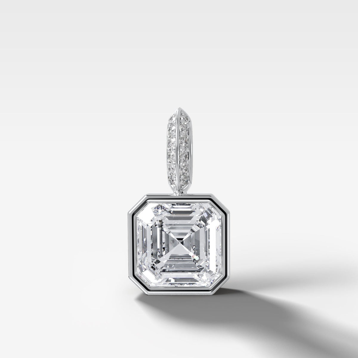 Bezel Set Asscher Attachable Diamond Pendant with Pavé Knife Edge Bail - GOODSTONE
