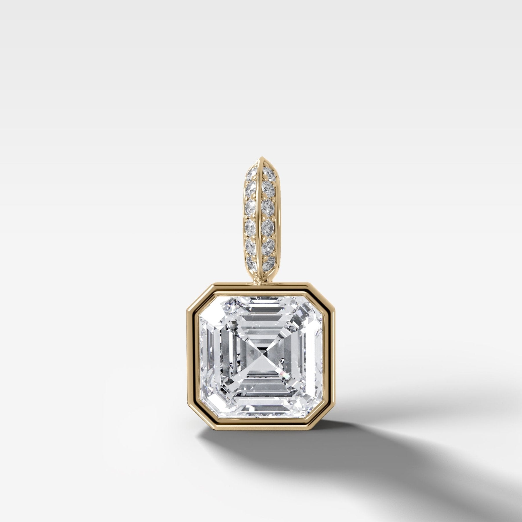 Bezel Set Asscher Attachable Diamond Pendant with Pavé Knife Edge Bail - GOODSTONE