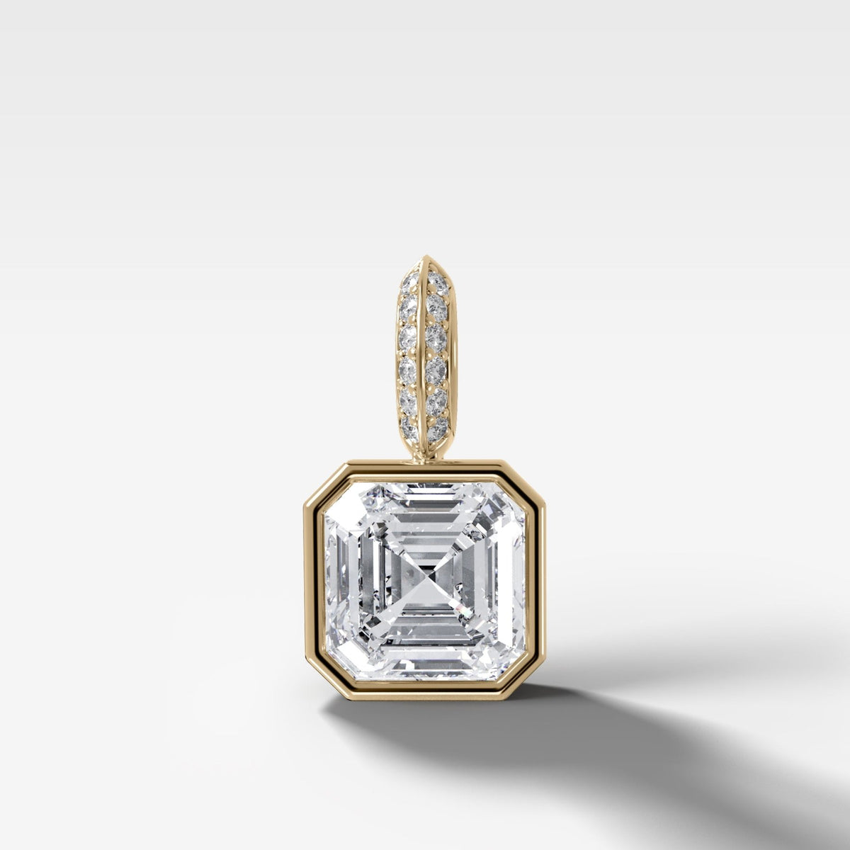 Bezel Set Asscher Attachable Diamond Pendant with Pavé Knife Edge Bail - GOODSTONE