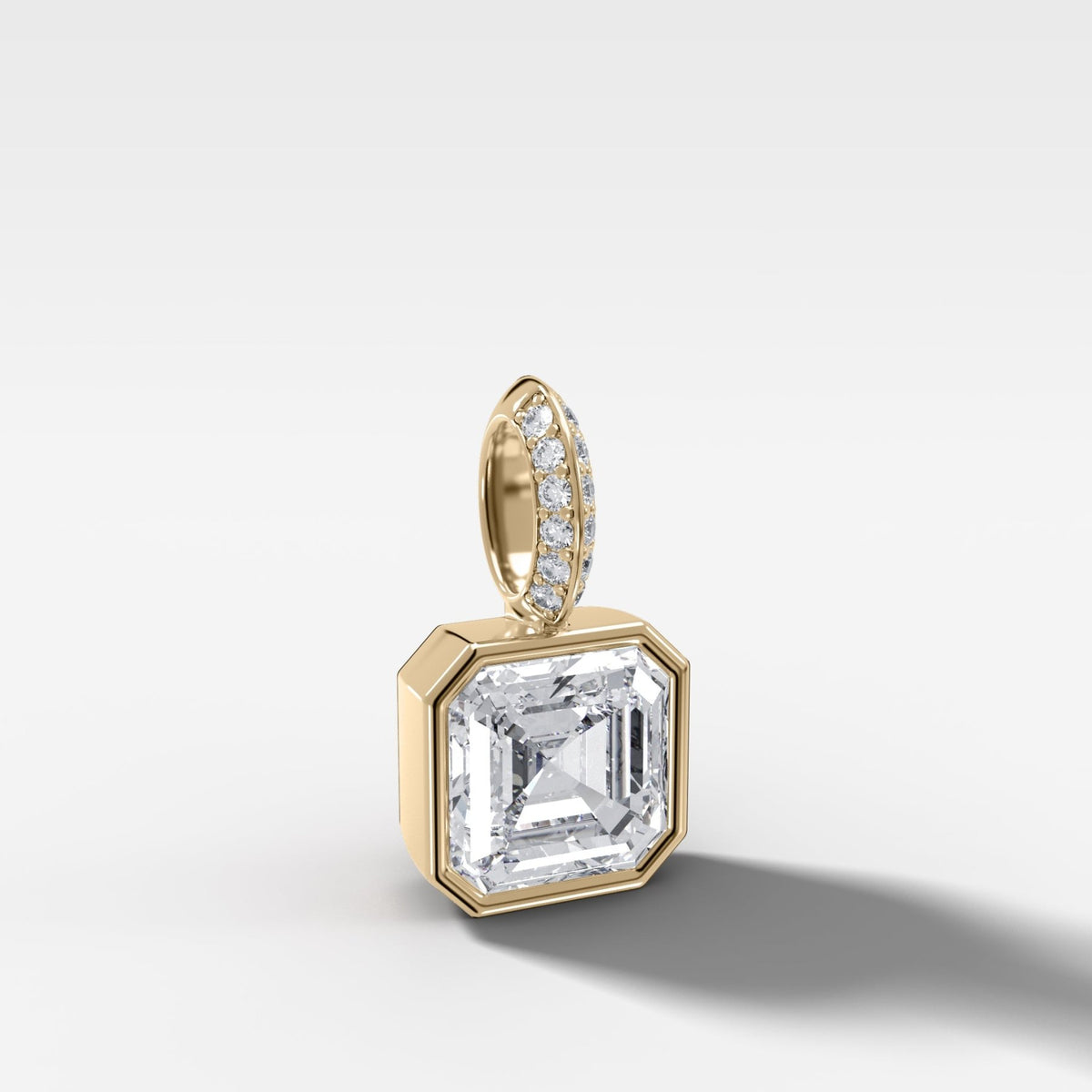 Bezel Set Asscher Attachable Diamond Pendant with Pavé Knife Edge Bail - GOODSTONE