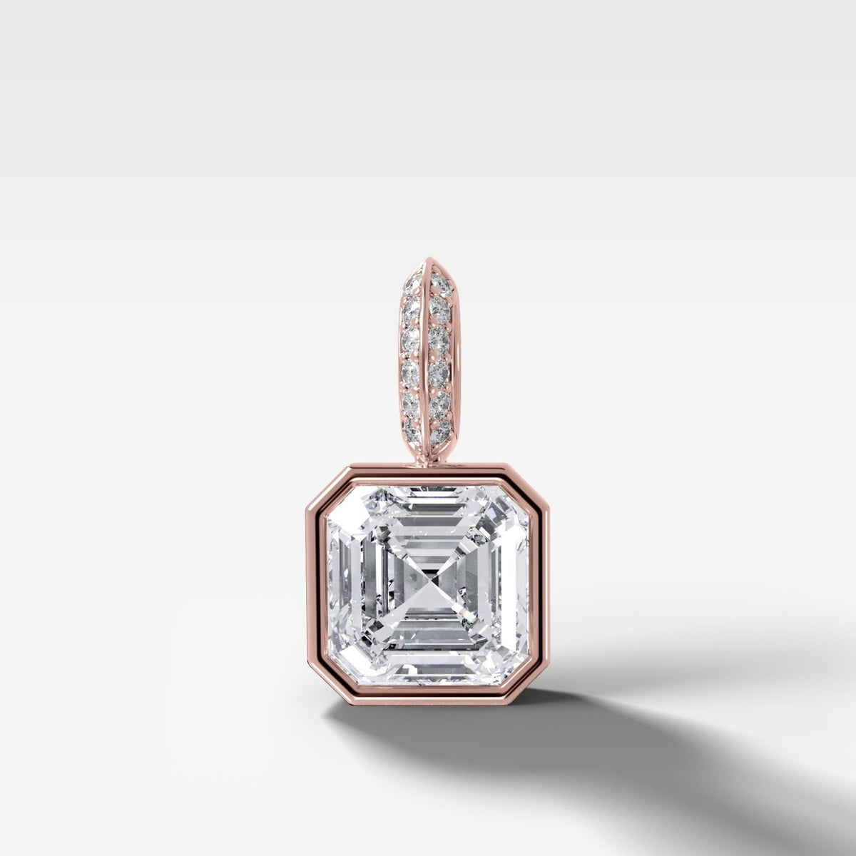 Bezel Set Asscher Attachable Diamond Pendant with Pavé Knife Edge Bail - GOODSTONE