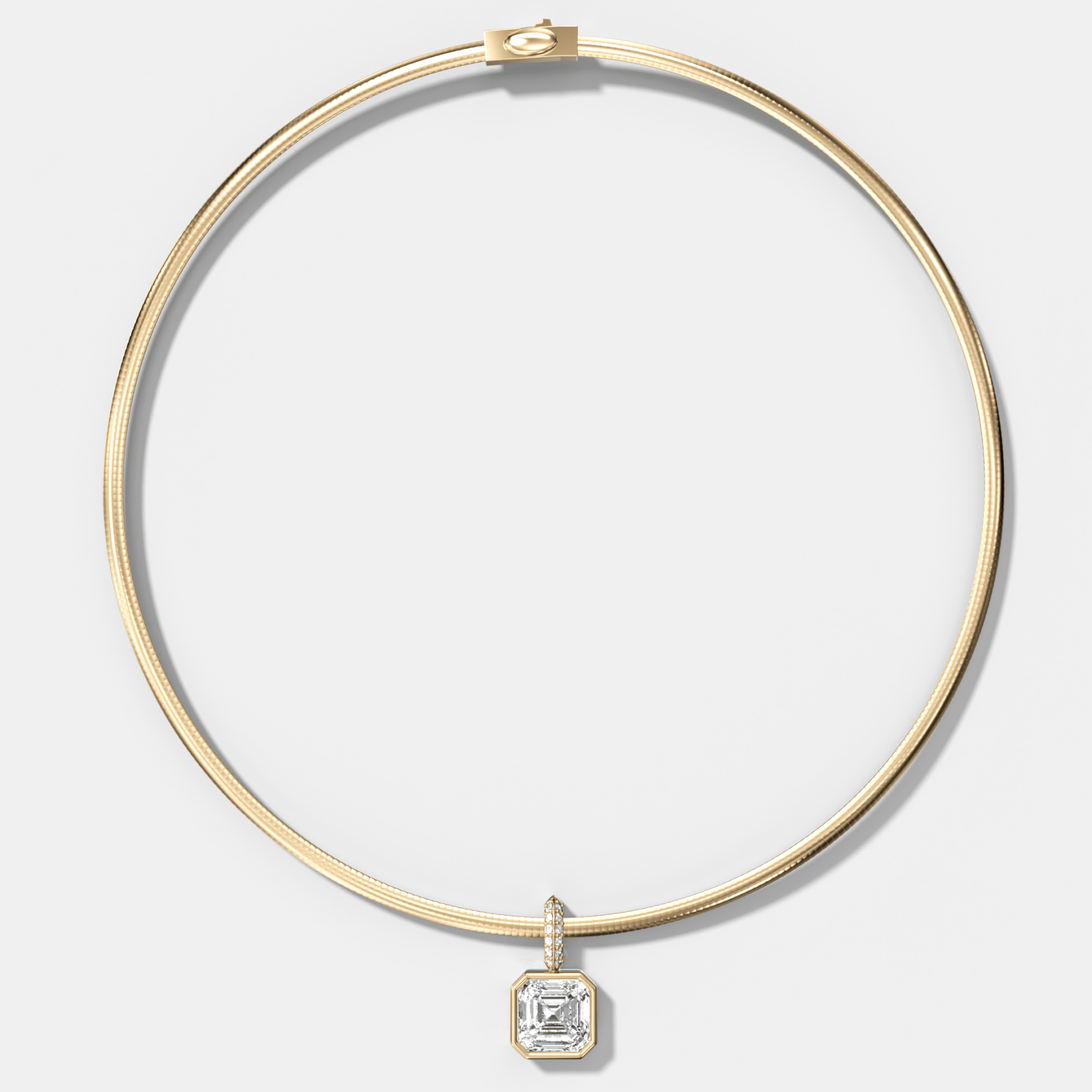Bezel Set Asscher Attachable Diamond Pendant with Pavé Knife Edge Bail With Reversible Omega Chain (3mm) - GOODSTONE