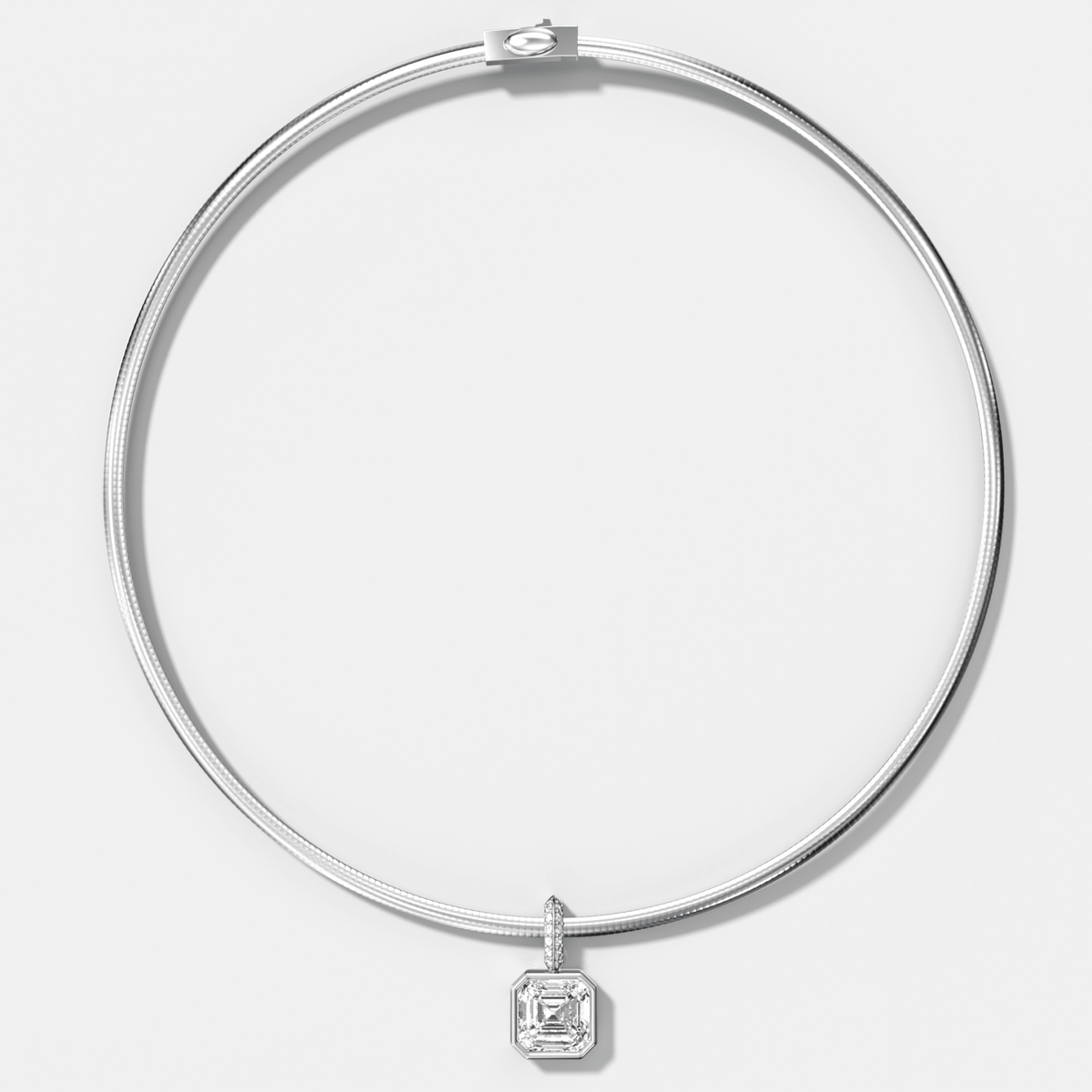 Bezel Set Asscher Attachable Diamond Pendant with Pavé Knife Edge Bail With Reversible Omega Chain (3mm) - GOODSTONE