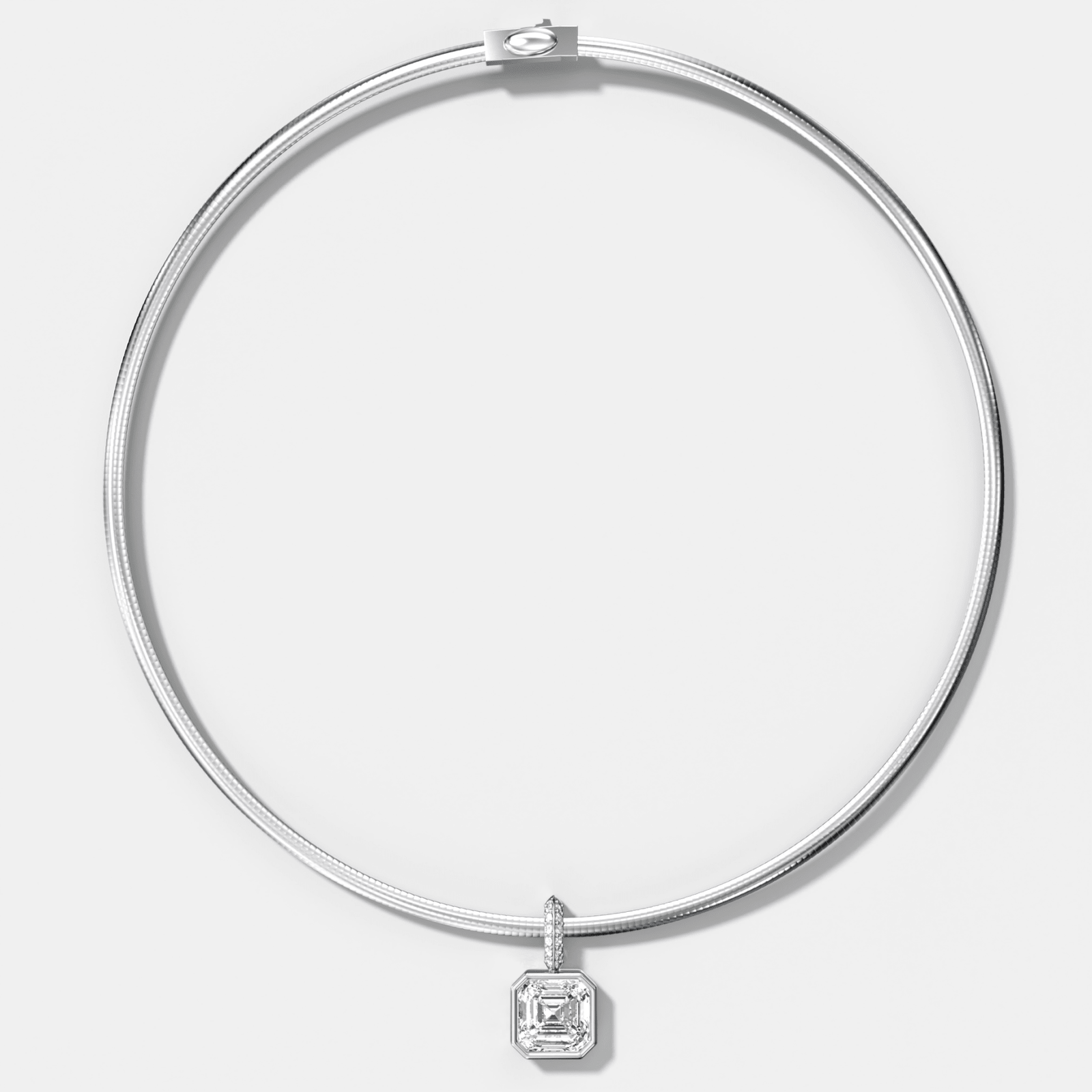 Bezel Set Asscher Attachable Diamond Pendant with Pavé Knife Edge Bail With Reversible Omega Chain (3mm) - GOODSTONE
