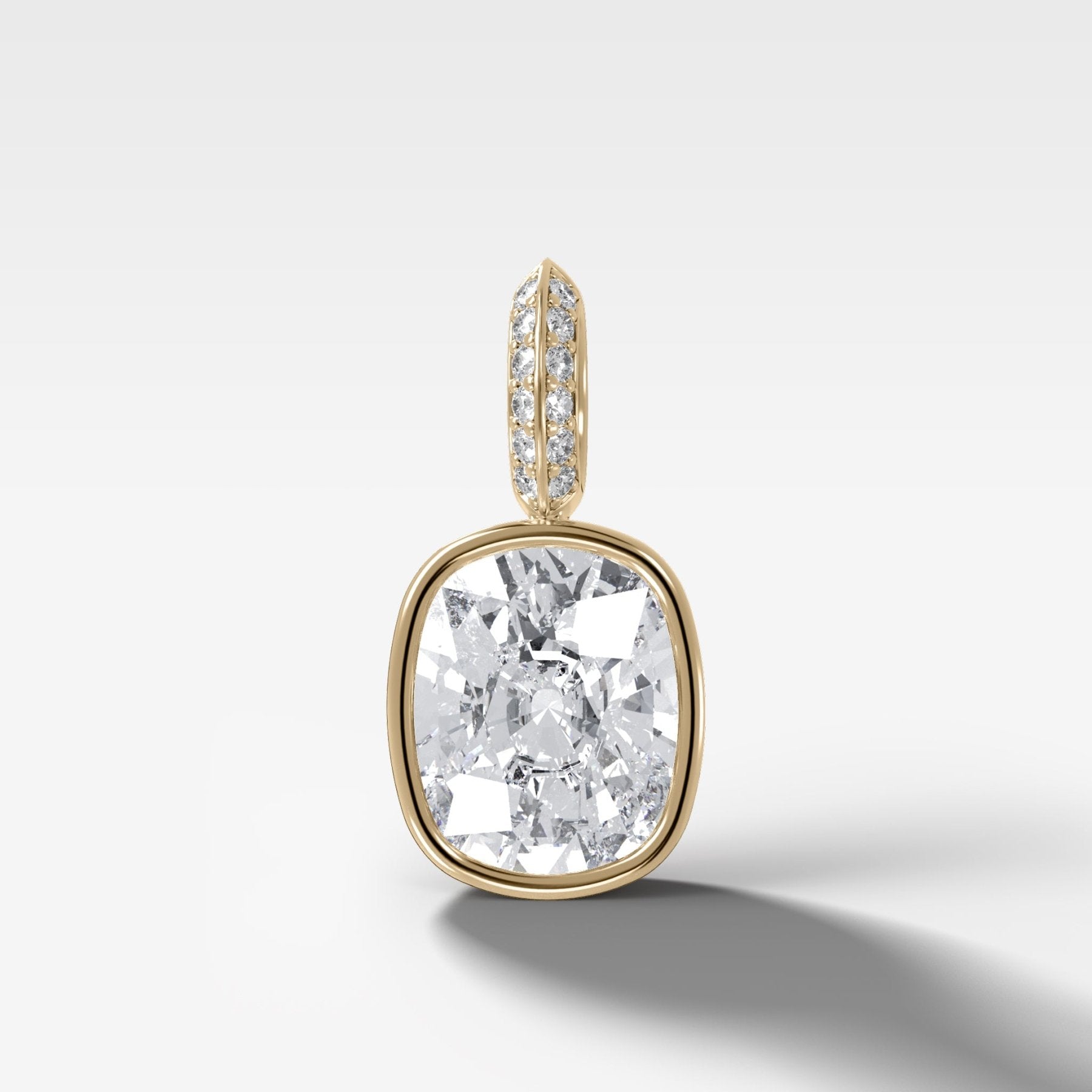 Bezel Set Attachable Pendant with Pave Knife Edge Bail set with 7.60ct Lab Grown Elongated Cushion Cut Diamond - GOODSTONE
