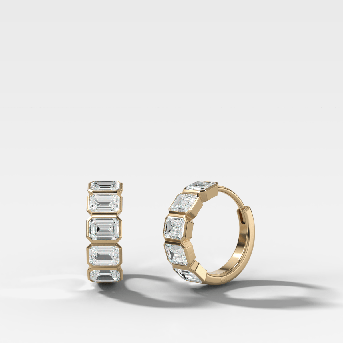 Bezel-Set Diamond Huggies with East West Emerald Cut Diamonds - GOODSTONE