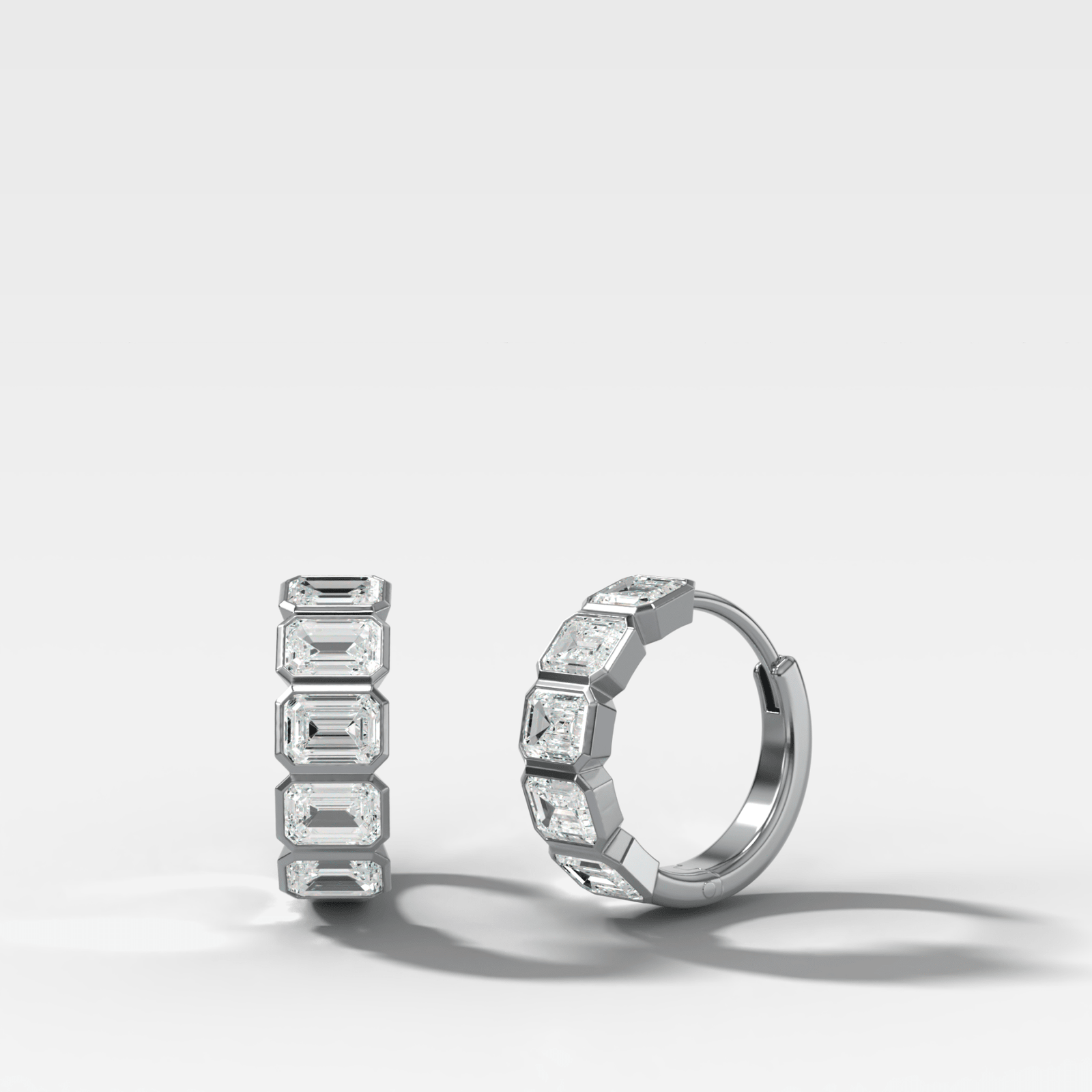 Bezel-Set Diamond Huggies with East West Emerald Cut Diamonds - GOODSTONE