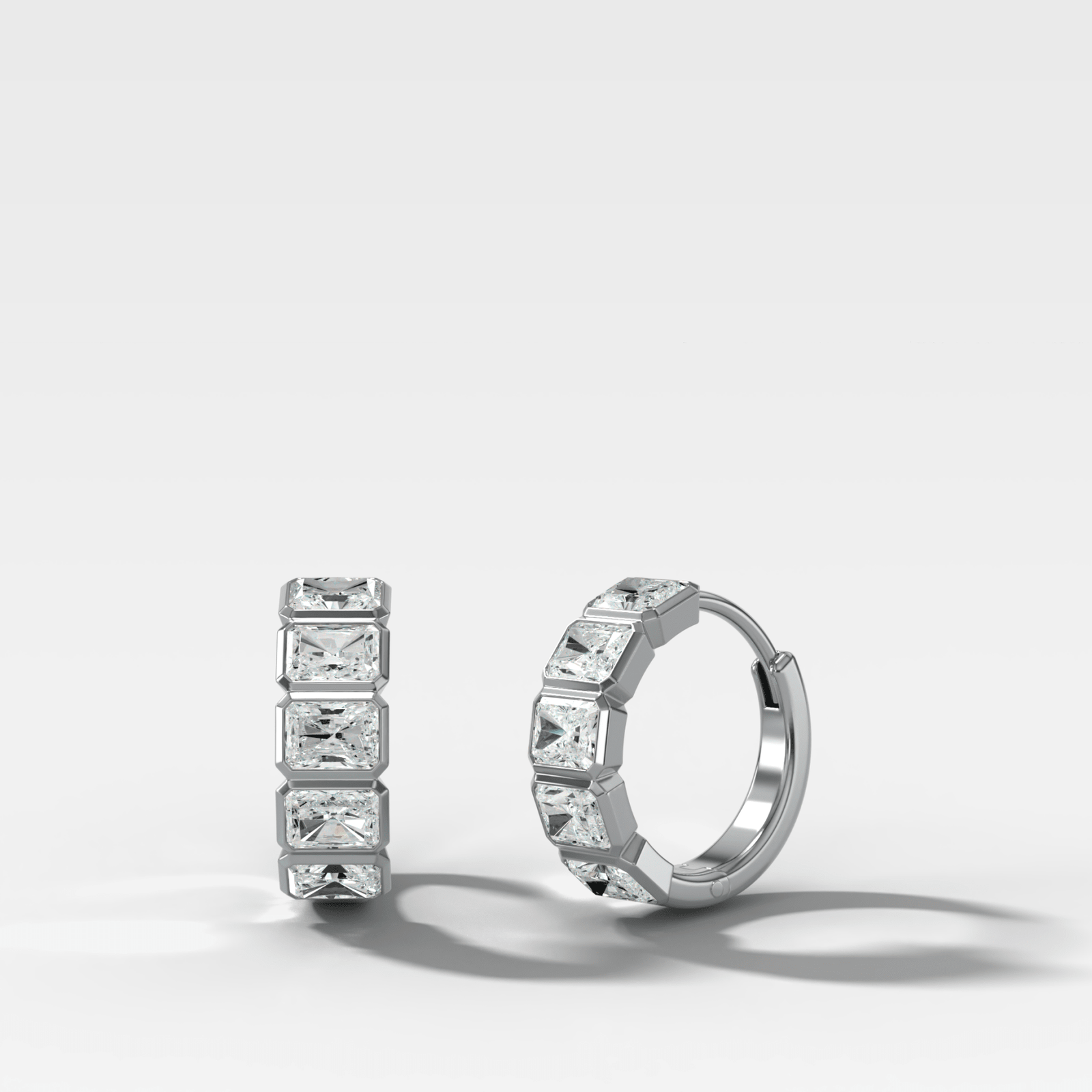 Bezel-Set Diamond Huggies with East West Radiant Cut Diamonds - GOODSTONE