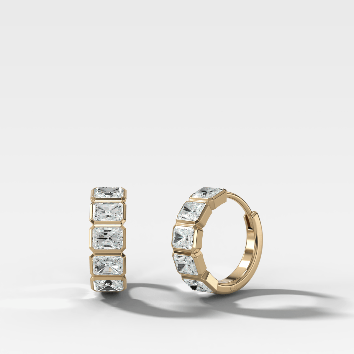 Bezel-Set Diamond Huggies with East West Radiant Cut Diamonds - GOODSTONE
