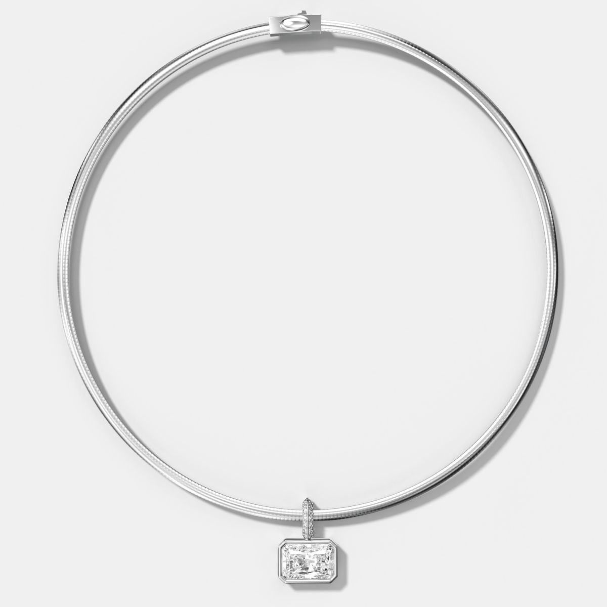 Bezel Set East West Elongated Radiant Attachable Diamond Pendant with Pavé Knife Edge Bail With Reversible Omega Chain (3mm) - GOODSTONE