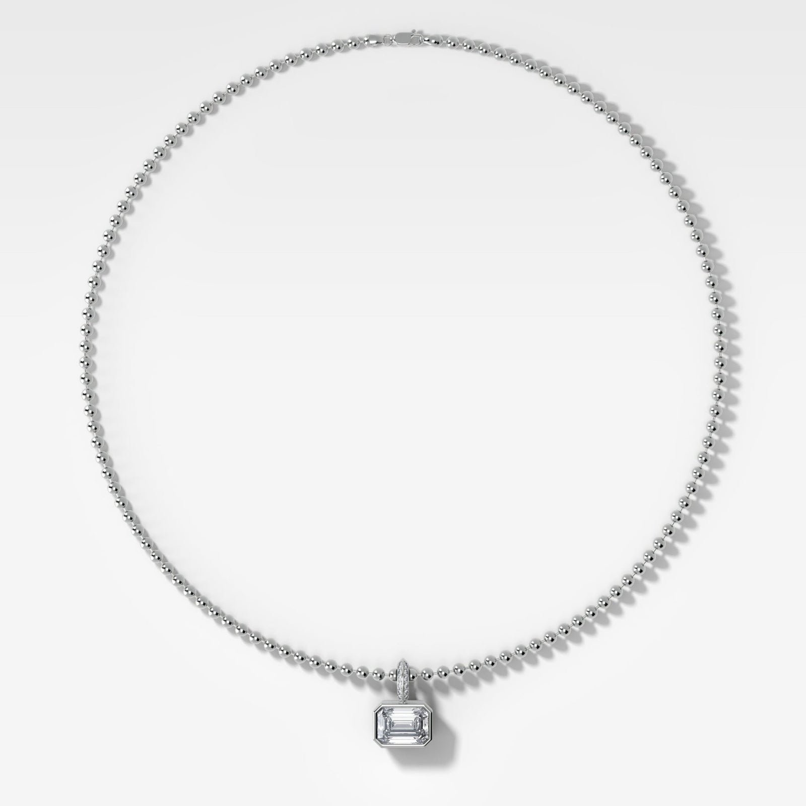 Bezel Set East West Emerald Attachable Diamond Pendant with Pavé Knife Edge Bail and Beaded Chain (3mm) - GOODSTONE