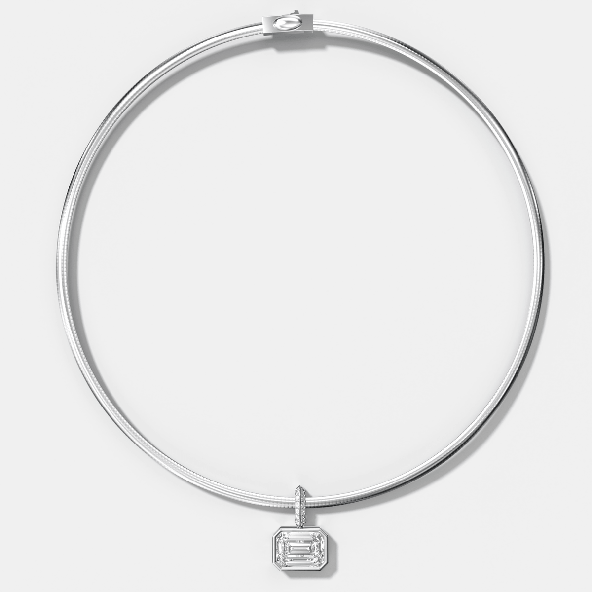 Bezel Set East West Emerald Attachable Diamond Pendant with Pavé Knife Edge Bail With Reversible Omega Chain (3mm) - GOODSTONE