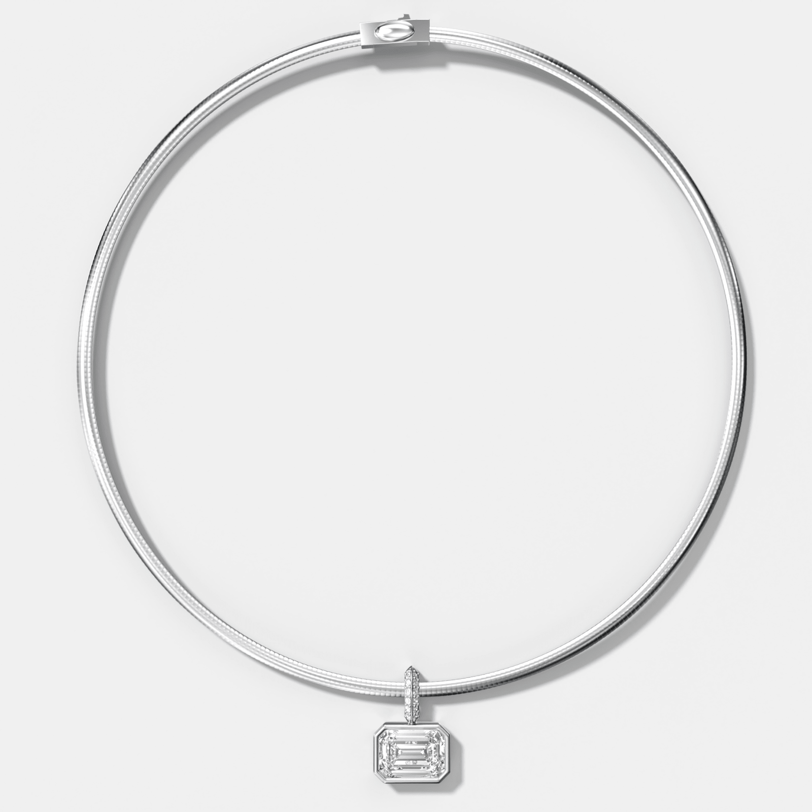 Bezel Set East West Emerald Attachable Diamond Pendant with Pavé Knife Edge Bail With Reversible Omega Chain (3mm) - GOODSTONE