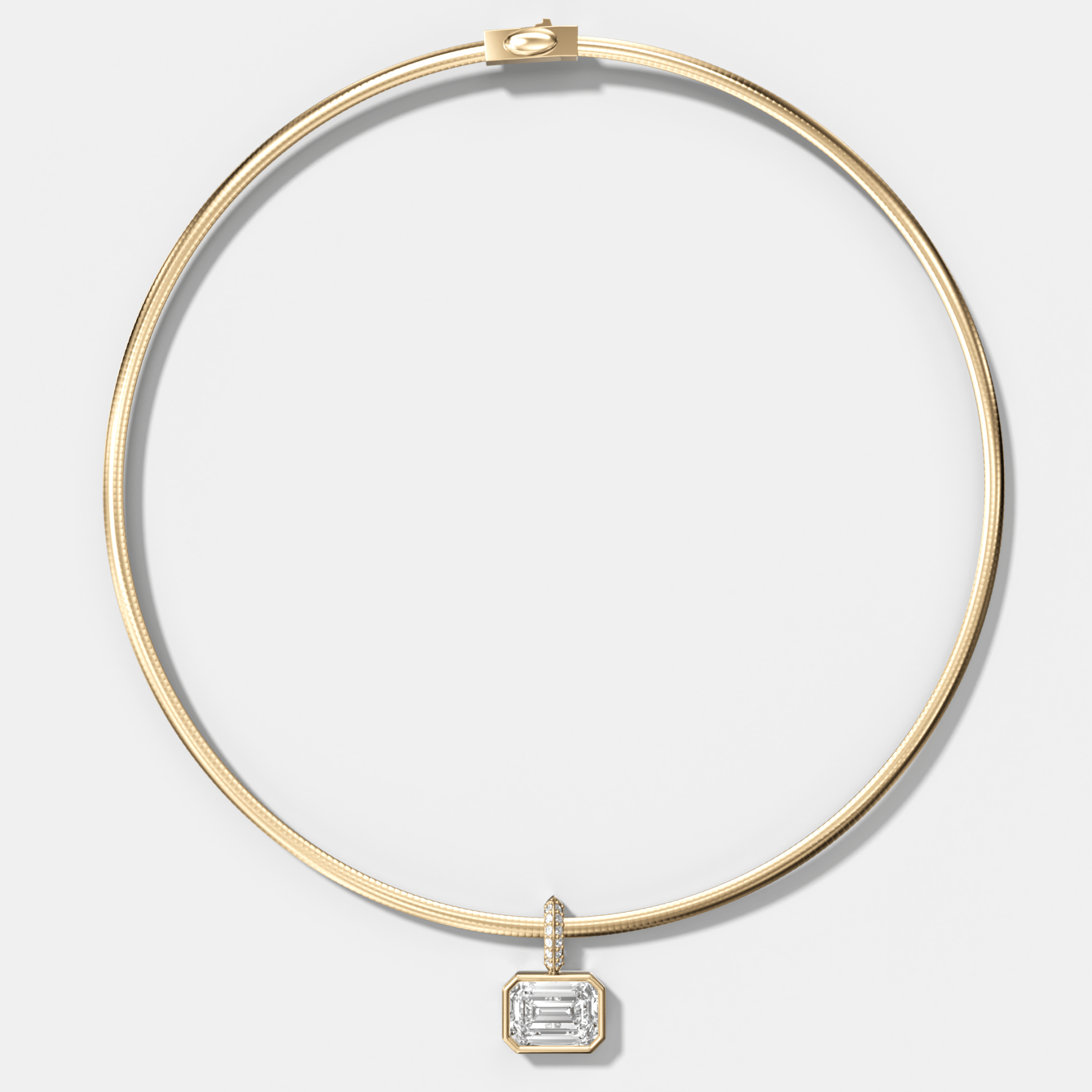 Bezel Set East West Emerald Attachable Diamond Pendant with Pavé Knife Edge Bail With Reversible Omega Chain (3mm) - GOODSTONE