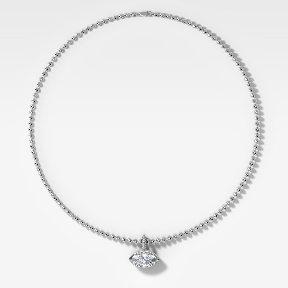 Bezel Set East West Marquise Attachable Diamond Pendant with Pavé Knife Edge Bail and Beaded Chain (3mm) - GOODSTONE