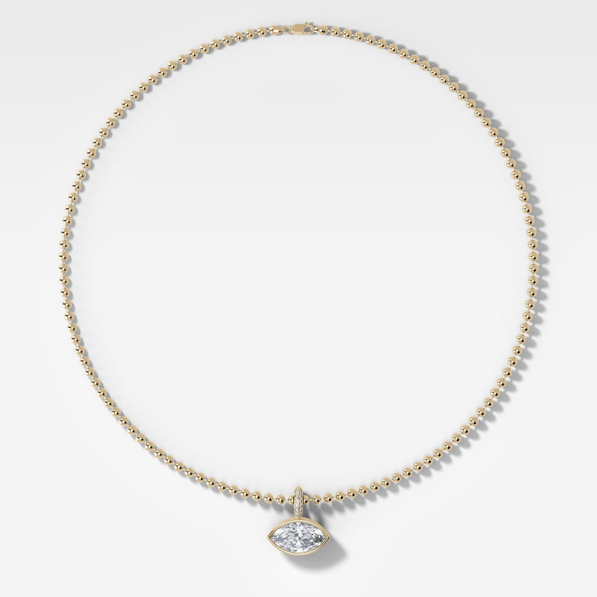 Bezel Set East West Marquise Attachable Diamond Pendant with Pavé Knife Edge Bail and Beaded Chain (3mm) - GOODSTONE