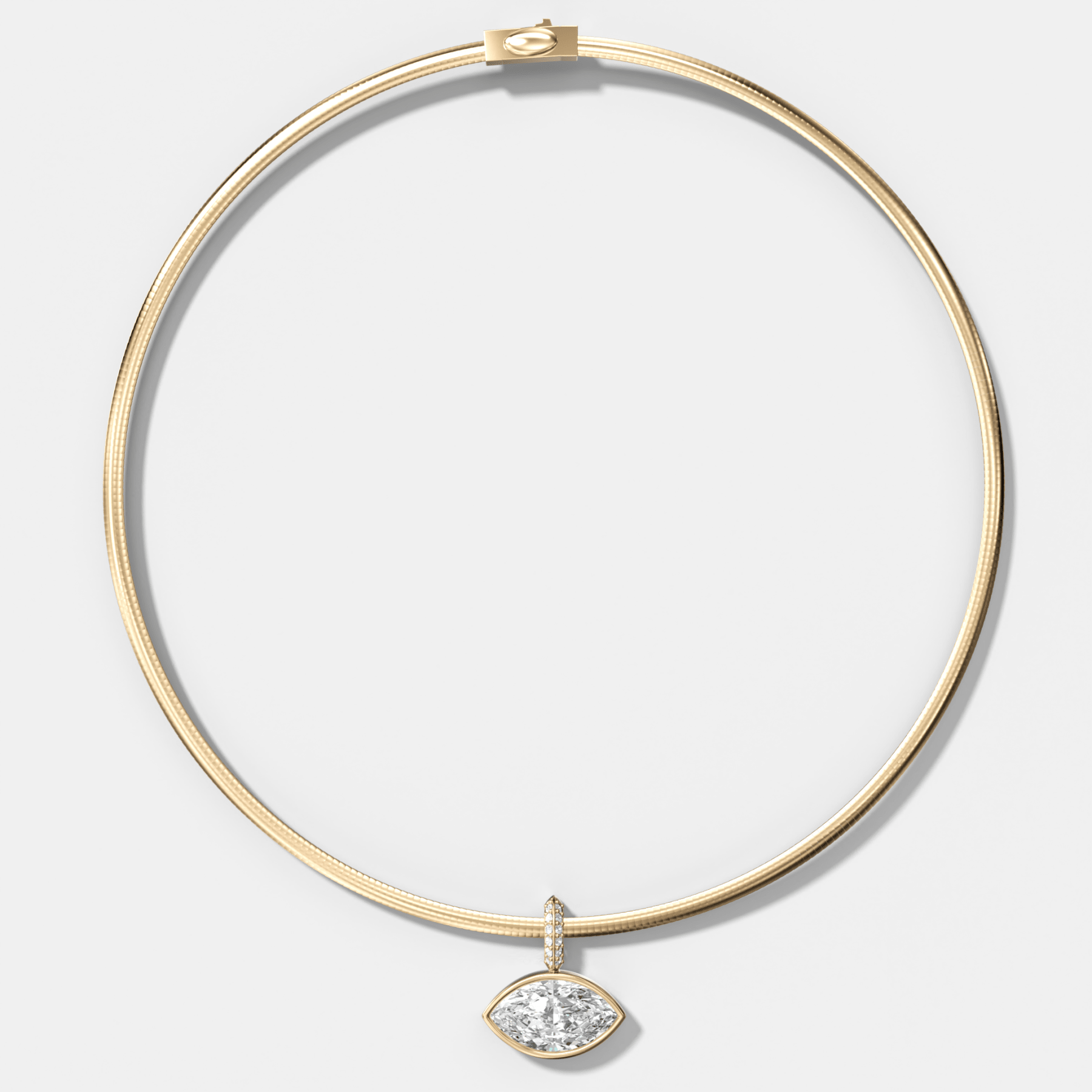 Bezel Set East West Marquise Attachable Diamond Pendant with Pavé Knife Edge Bail With Reversible Omega Chain (3mm) - GOODSTONE