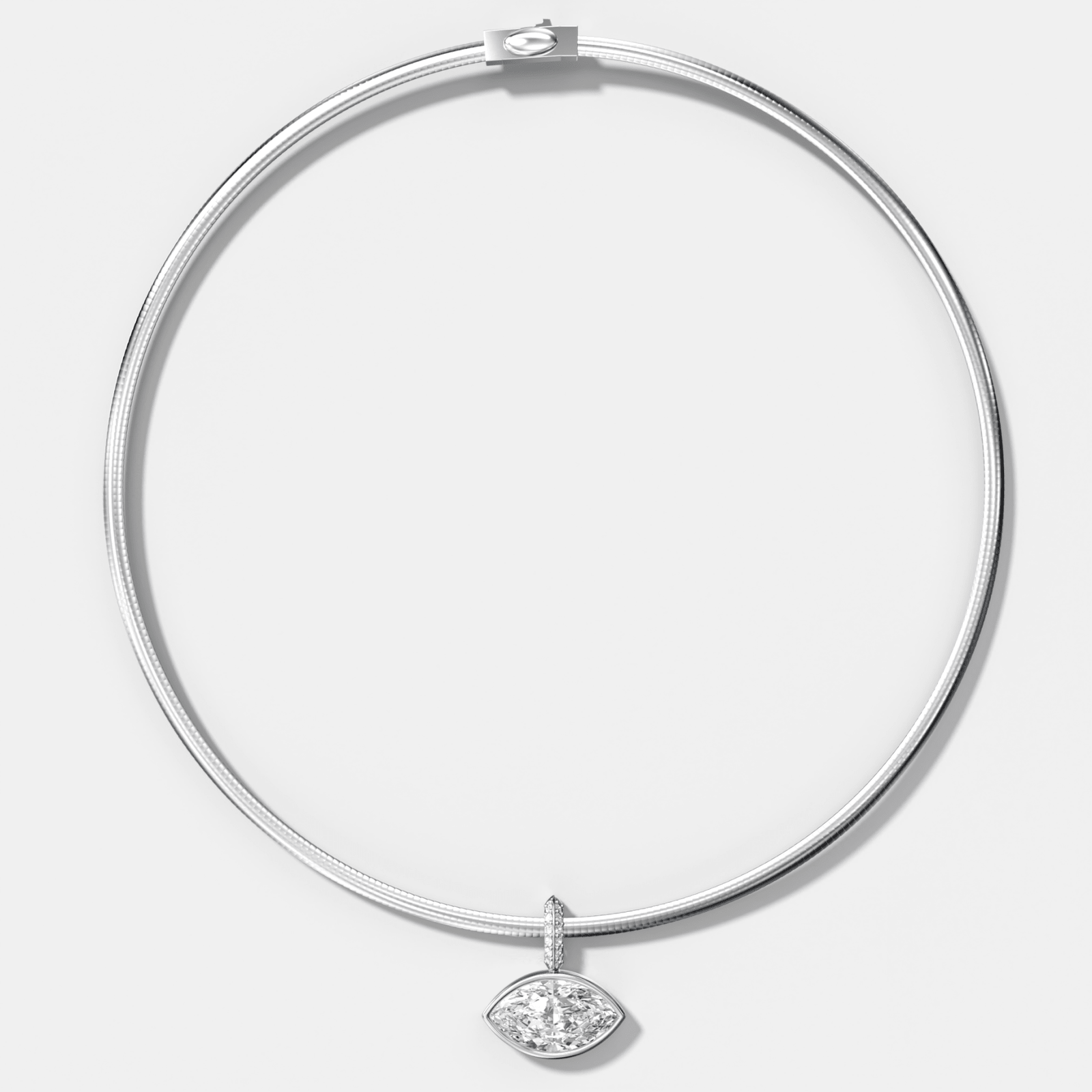 Bezel Set East West Marquise Attachable Diamond Pendant with Pavé Knife Edge Bail With Reversible Omega Chain (3mm) - GOODSTONE
