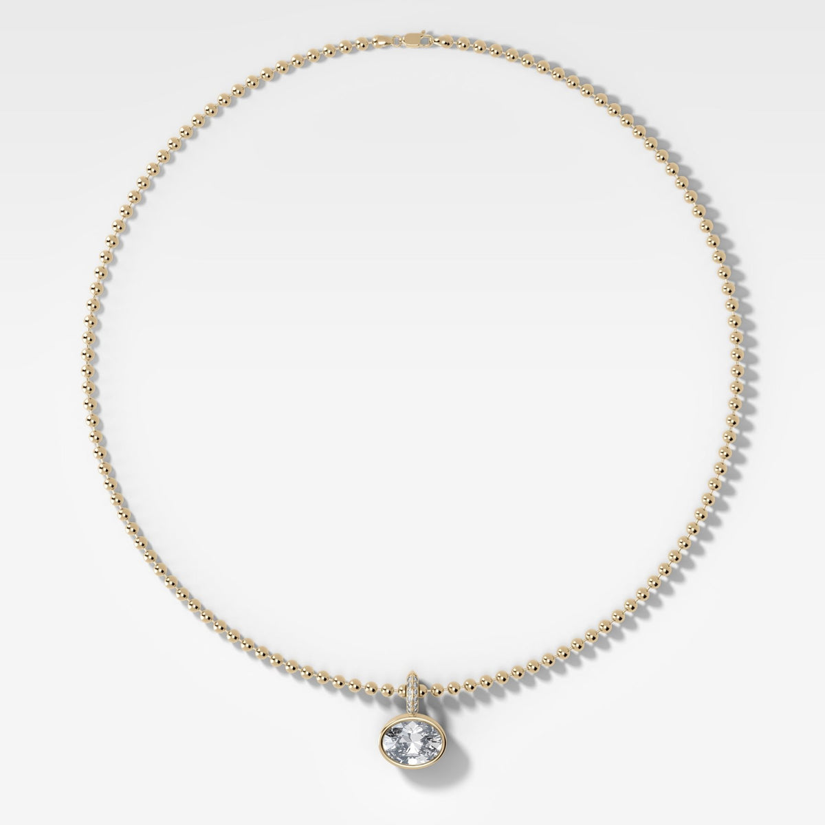 Bezel Set East West Oval Attachable Diamond Pendant with Pavé Knife Edge Bail and Beaded Chain (3mm) - GOODSTONE