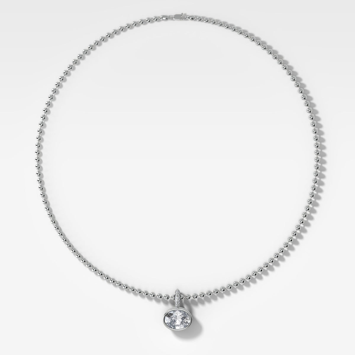 Bezel Set East West Oval Attachable Diamond Pendant with Pavé Knife Edge Bail and Beaded Chain (3mm) - GOODSTONE