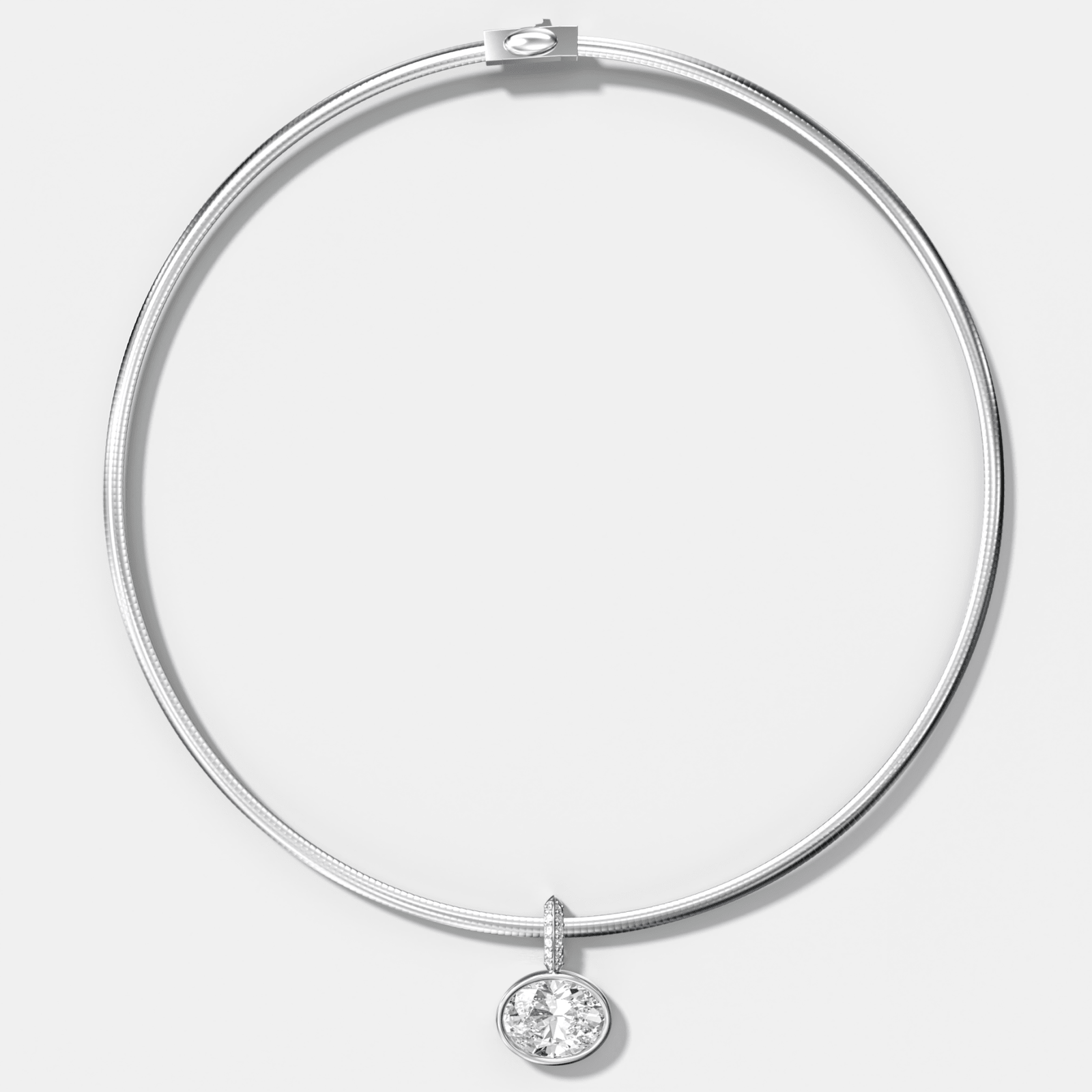 Bezel Set East West Oval Attachable Diamond Pendant with Pavé Knife Edge Bail With Reversible Omega Chain (3mm) - GOODSTONE