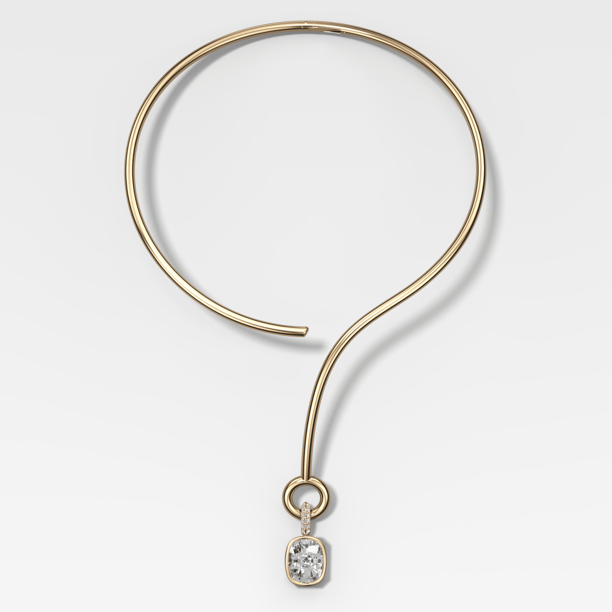 Bezel Set Elongated Cushion Attachable Diamond Pendant with Pavé Knife Edge Bail and Looped Collar Necklace - GOODSTONE