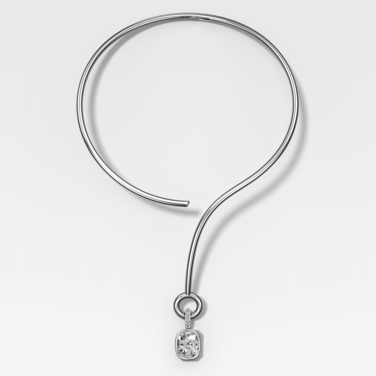 Bezel Set Elongated Cushion Attachable Diamond Pendant with Pavé Knife Edge Bail and Looped Collar Necklace - GOODSTONE