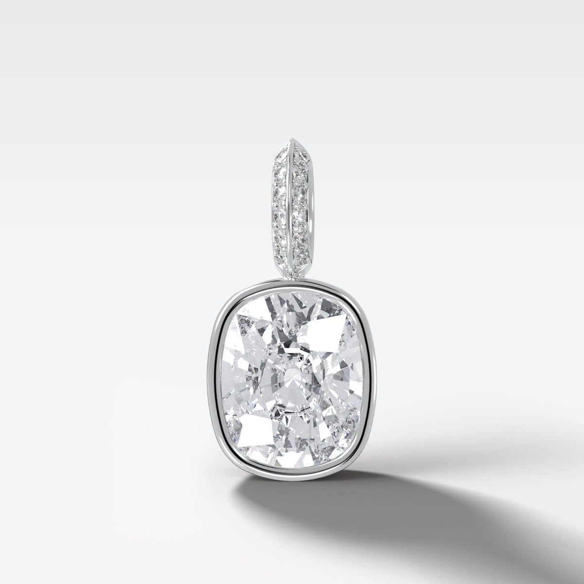 Bezel Set Elongated Cushion Attachable Diamond Pendant with Pavé Knife Edge Bail - GOODSTONE