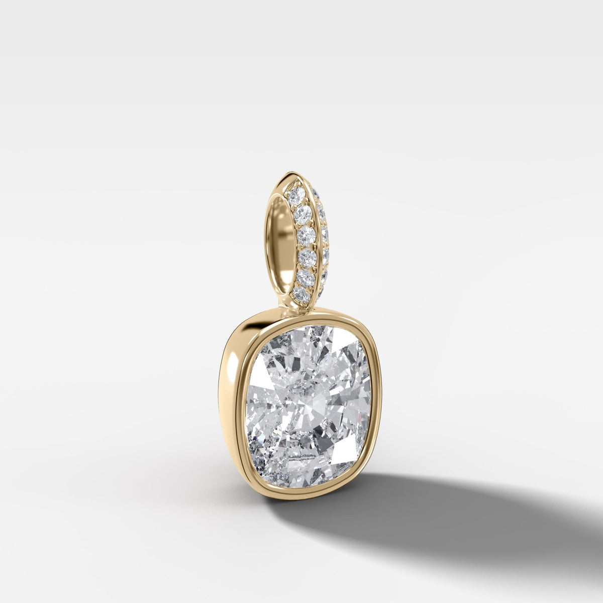 Bezel Set Elongated Cushion Attachable Diamond Pendant with Pavé Knife Edge Bail - GOODSTONE