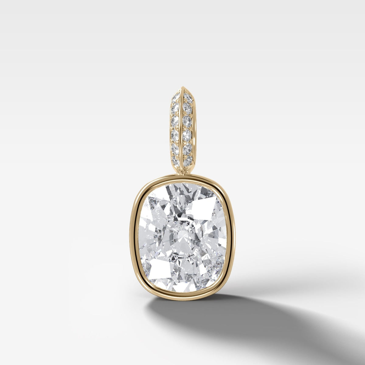 Bezel Set Elongated Cushion Attachable Diamond Pendant with Pavé Knife Edge Bail - GOODSTONE