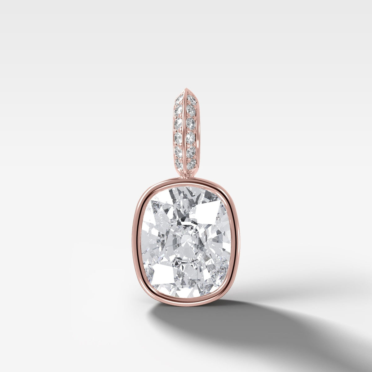 Bezel Set Elongated Cushion Attachable Diamond Pendant with Pavé Knife Edge Bail - GOODSTONE