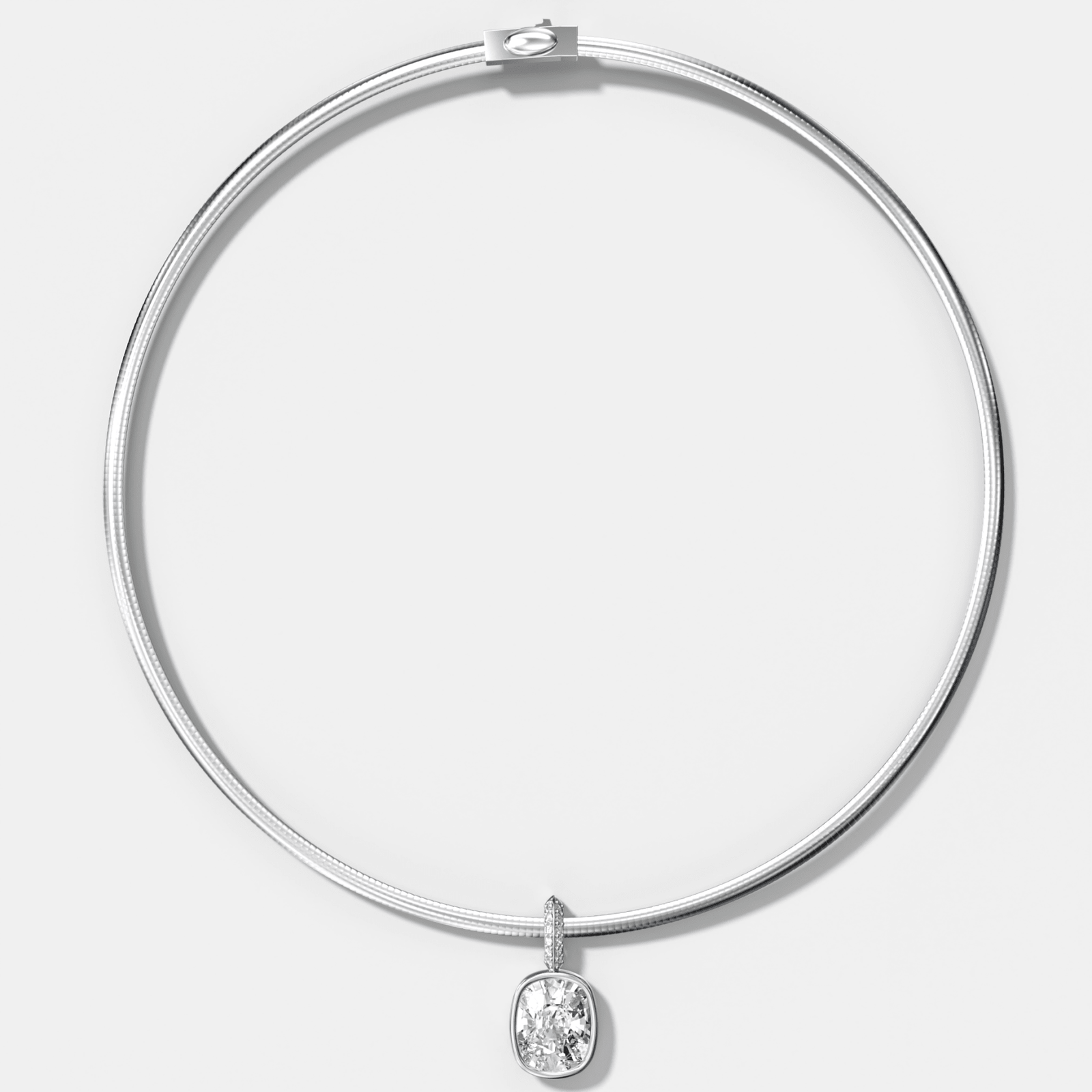 Bezel Set Elongated Cushion Attachable Diamond Pendant with Pavé Knife Edge Bail With Reversible Omega Chain (3mm) - GOODSTONE