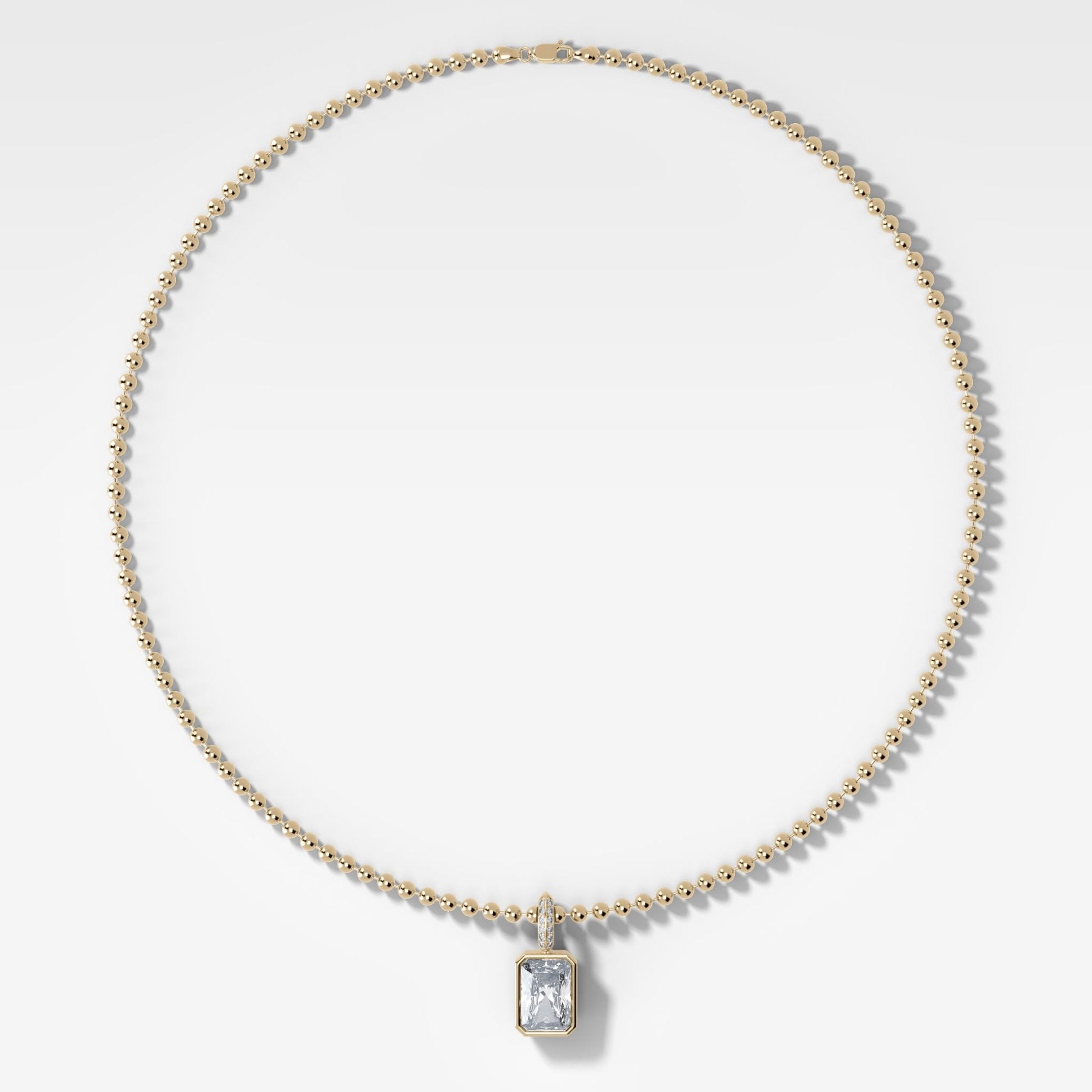 Bezel Set Elongated Radiant Attachable Diamond Pendant with Pavé Knife Edge Bail and Beaded Chain (3mm) - GOODSTONE