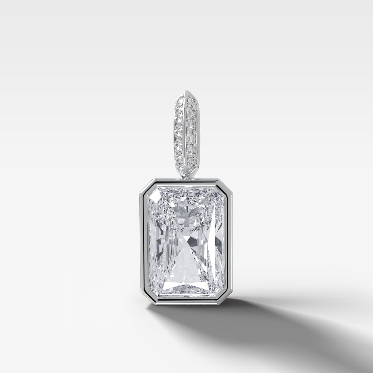 Bezel Set Elongated Radiant Attachable Diamond Pendant with Pavé Knife Edge Bail - GOODSTONE