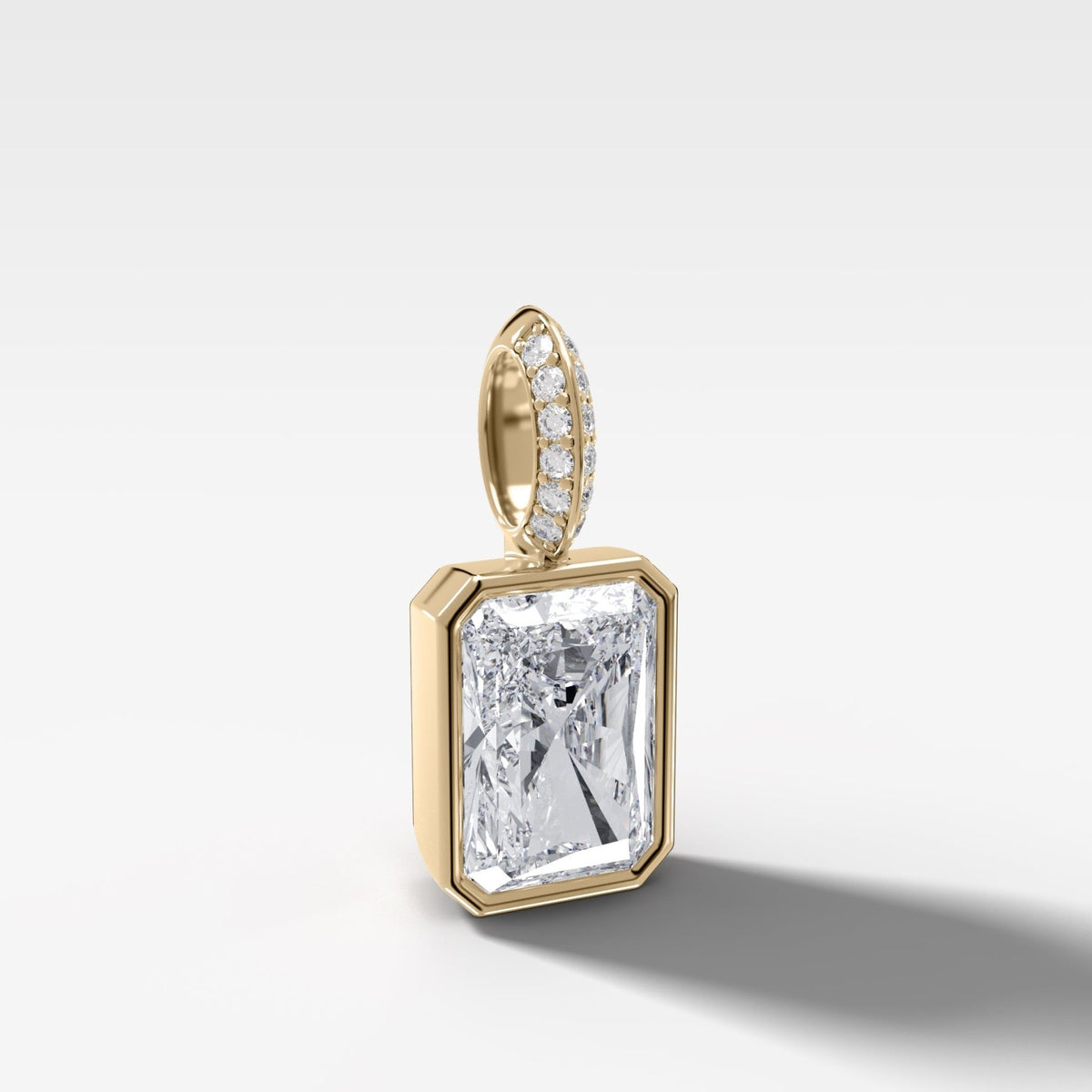 Bezel Set Elongated Radiant Attachable Diamond Pendant with Pavé Knife Edge Bail - GOODSTONE
