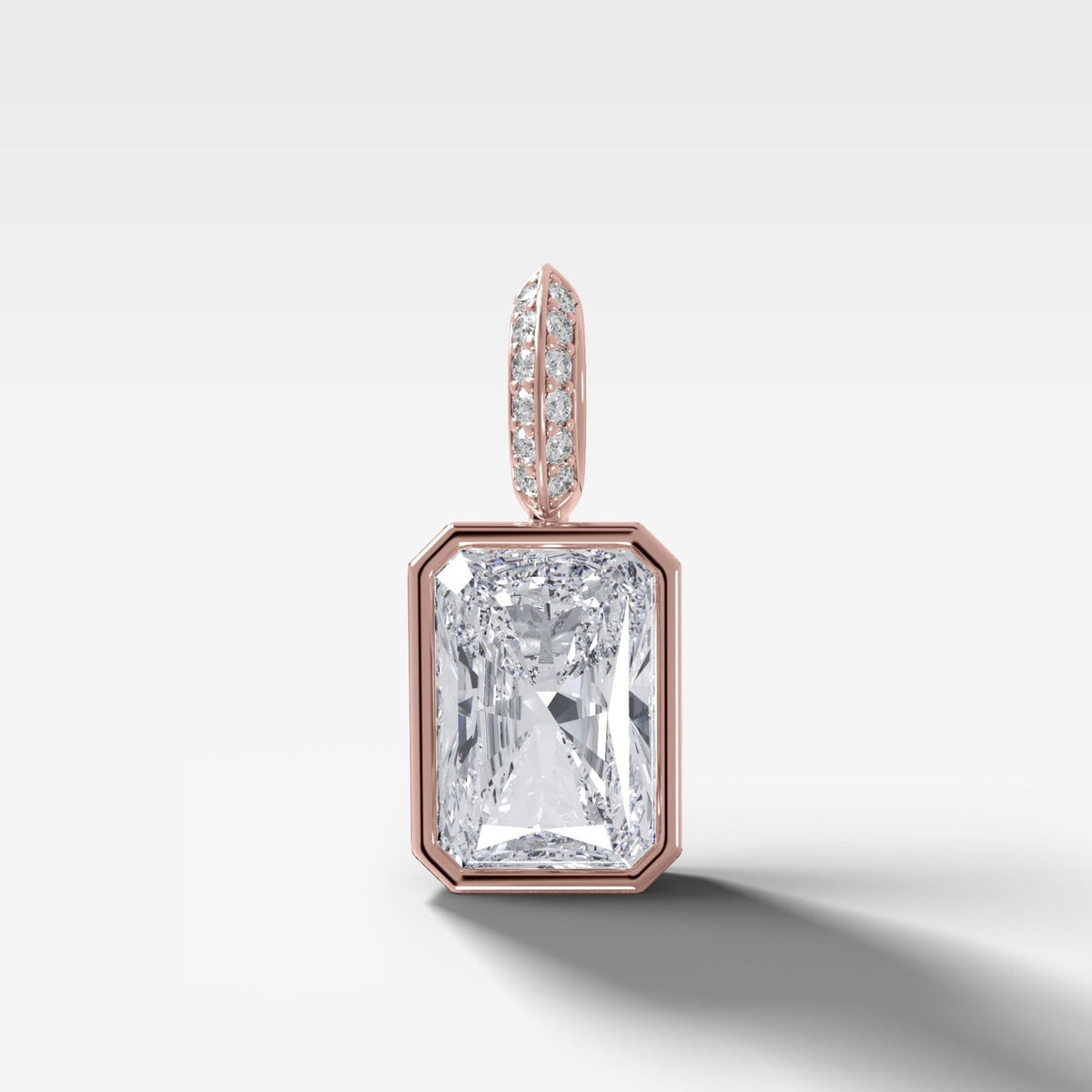 Bezel Set Elongated Radiant Attachable Diamond Pendant with Pavé Knife Edge Bail - GOODSTONE
