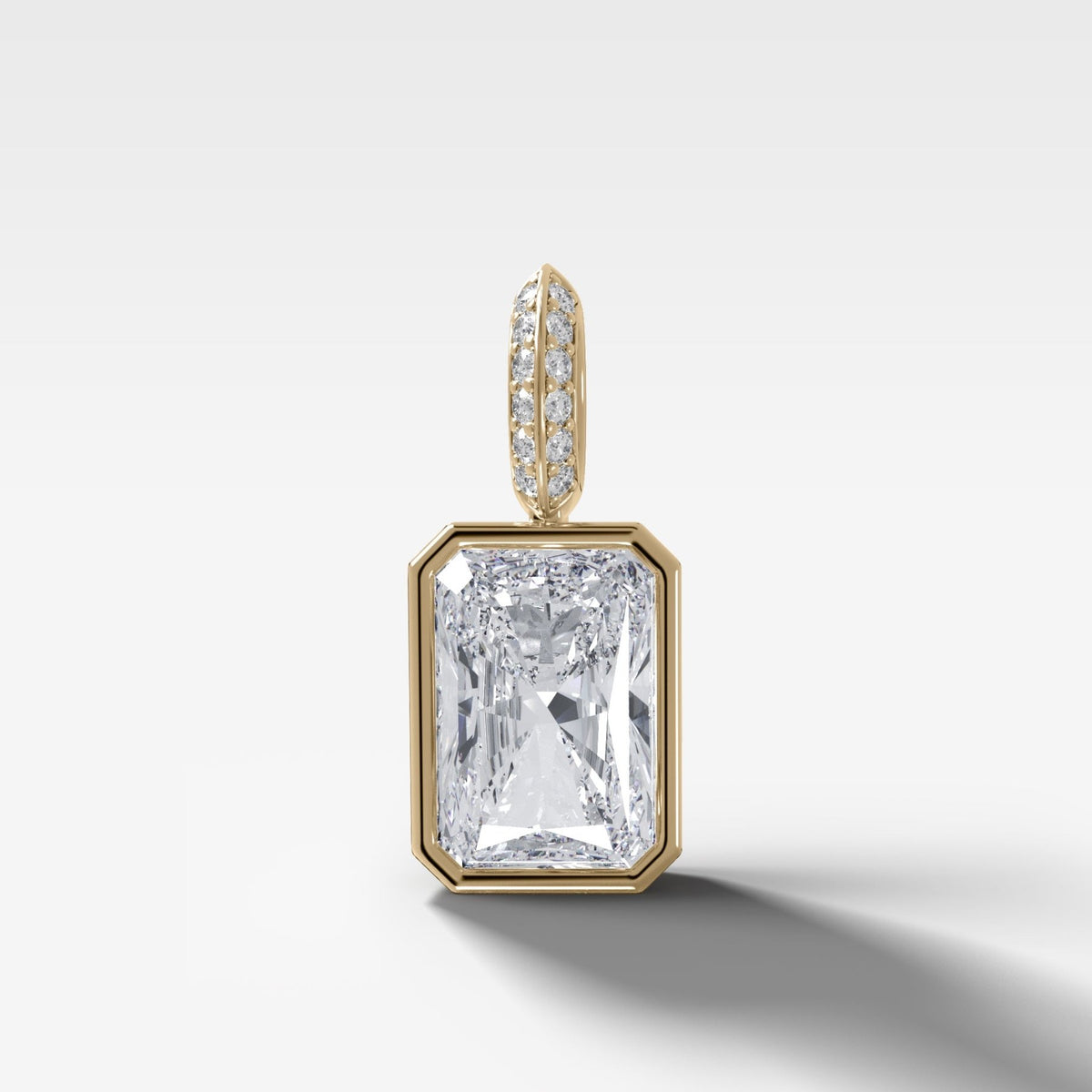 Bezel Set Elongated Radiant Attachable Diamond Pendant with Pavé Knife Edge Bail - GOODSTONE